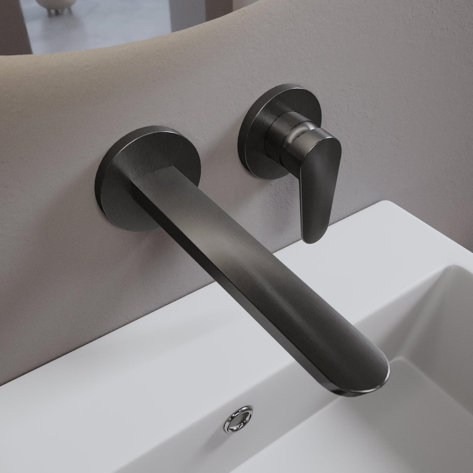 Miscelatore lavabo a muro canna 25 cm nero spazzolato anti-impronta - Lir