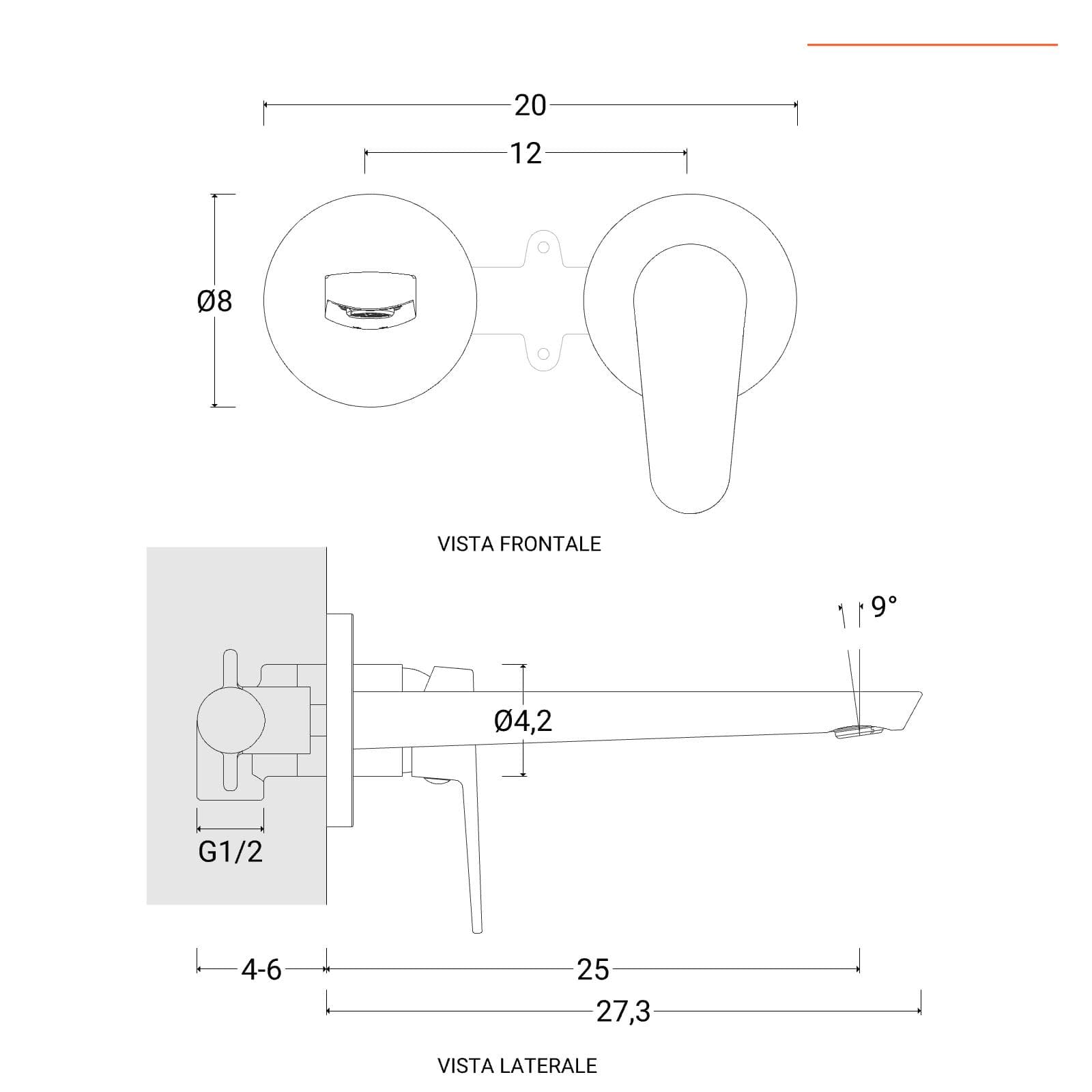 Miscelatore lavabo a muro canna 25 cm nero spazzolato anti-impronta - Lir