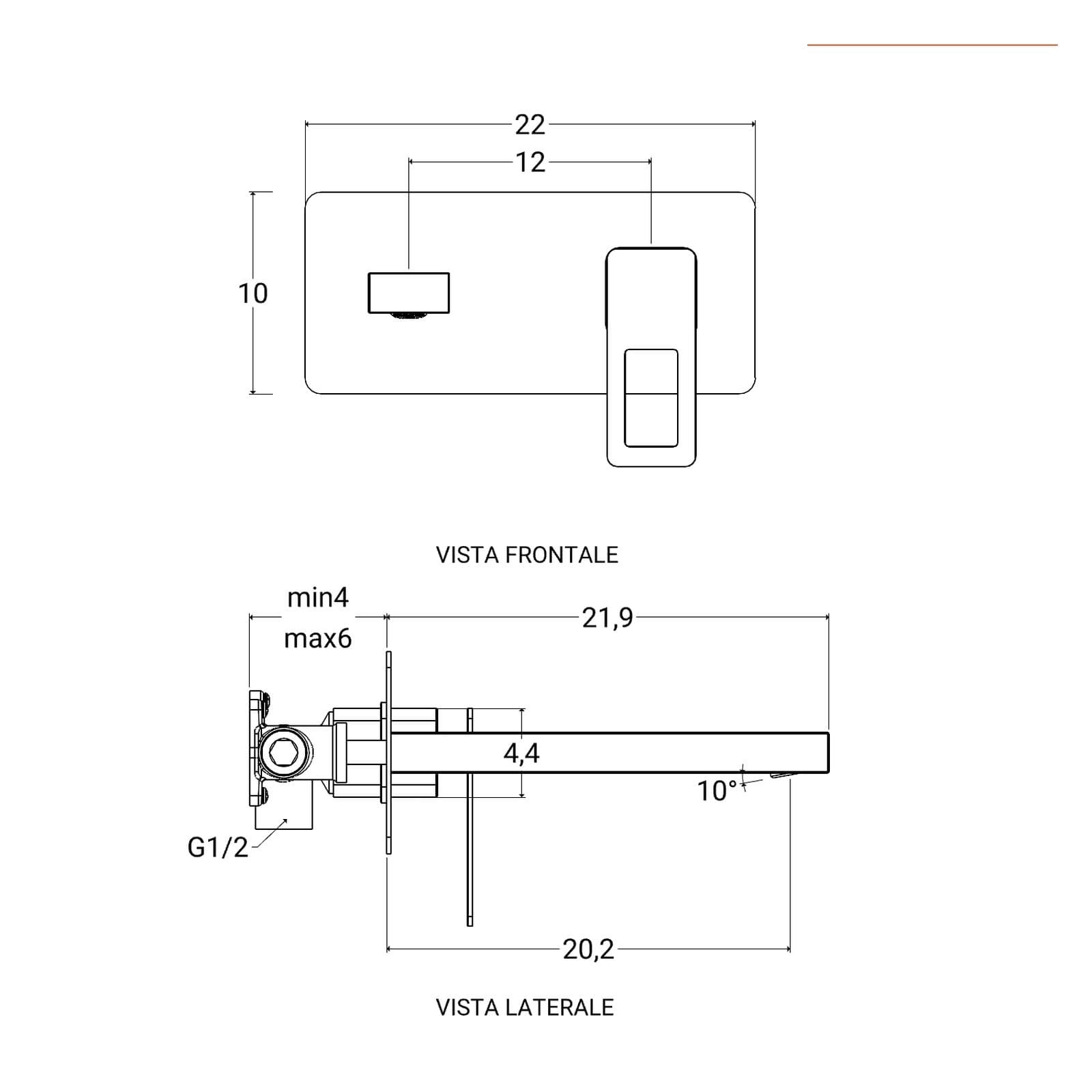 Miscelatore lavabo a muro con piastra cromo - Thano