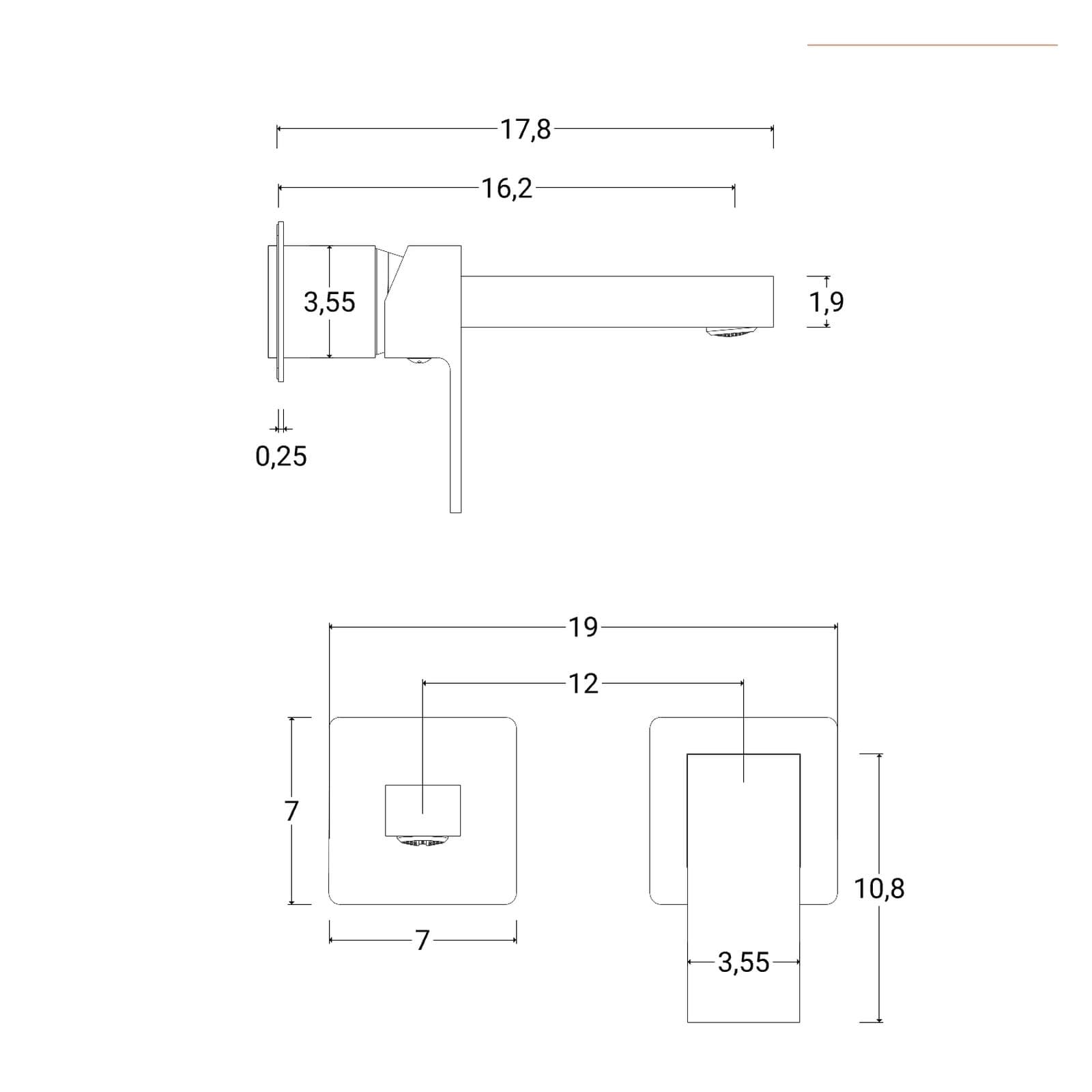 Miscelatore lavabo a muro in ottone cromo - Tiamat