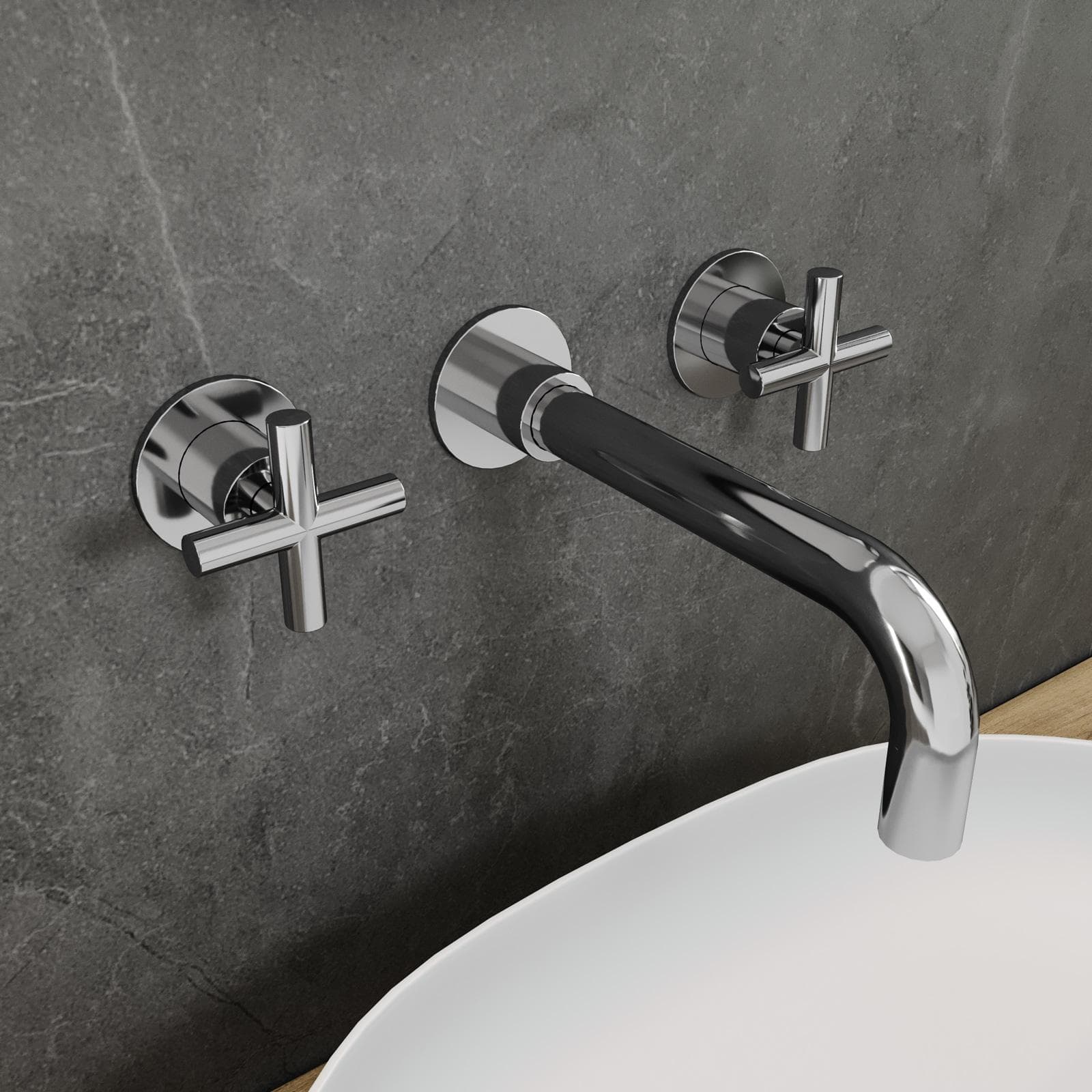 Miscelatore lavabo a muro in ottone cromo - Enif
