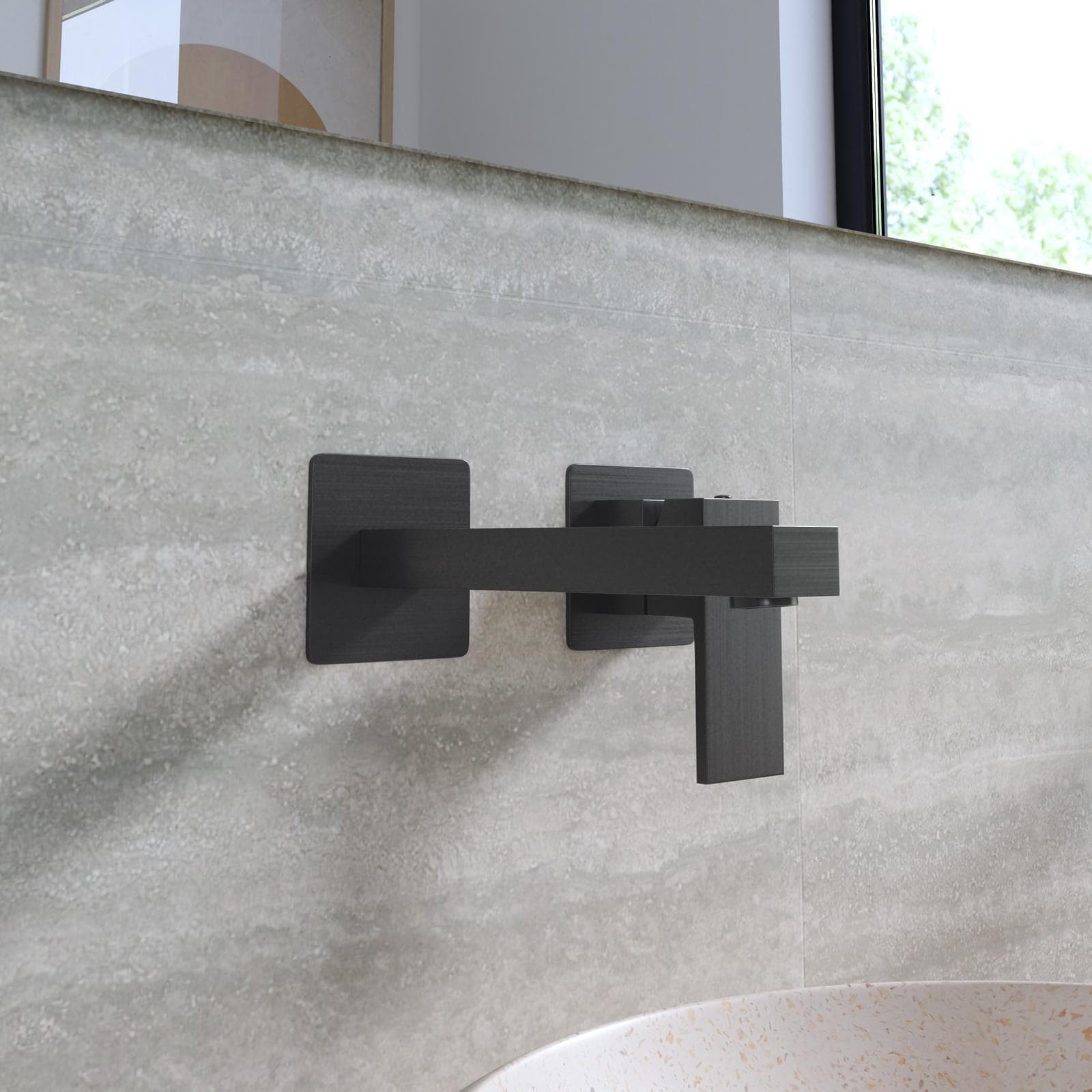 Miscelatore lavabo a muro in ottone nero spazzolato - Tiamat