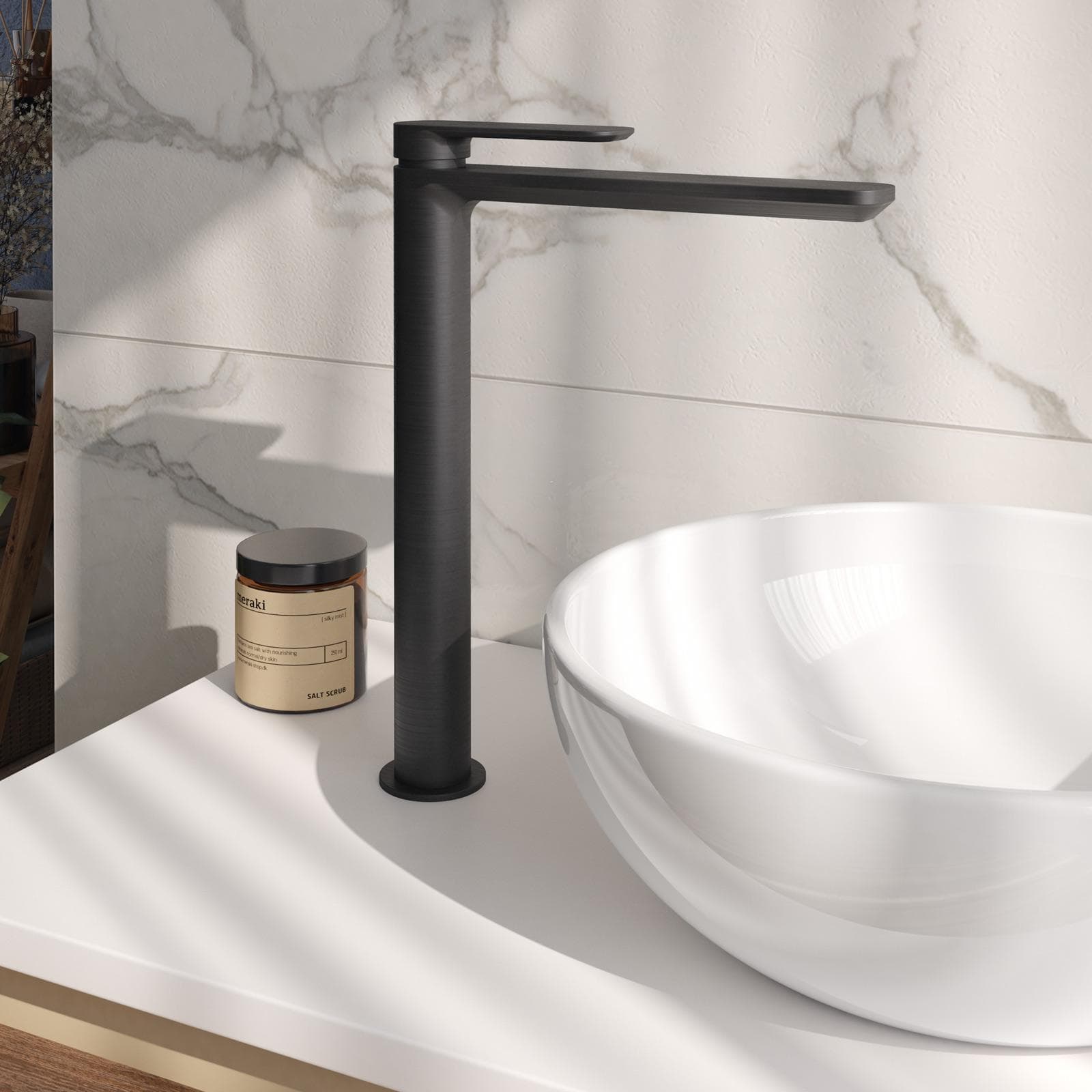 Miscelatore lavabo alto in ottone nero spazzolato anti-impronta - Fusion