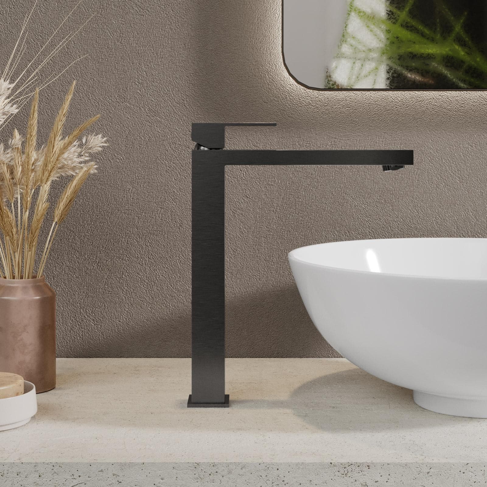 Miscelatore lavabo alto in ottone nero spazzolato anti-impronta - kyria