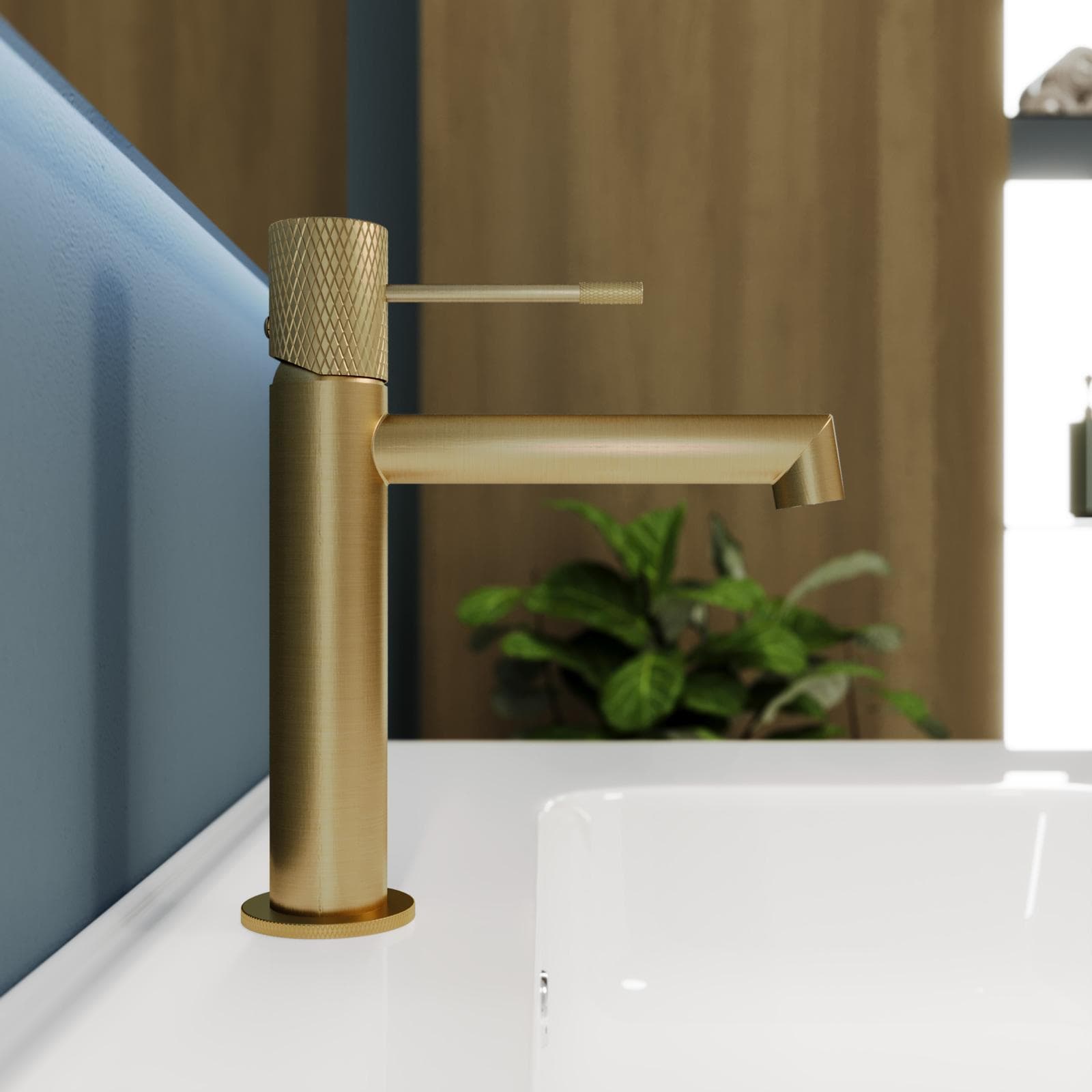 Miscelatore lavabo in ottone oro spazzolato anti-impronta - Crystal