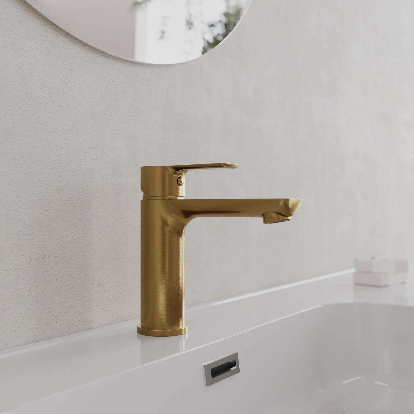 Miscelatore lavabo in ottone oro spazzolato anti-impronta - Key