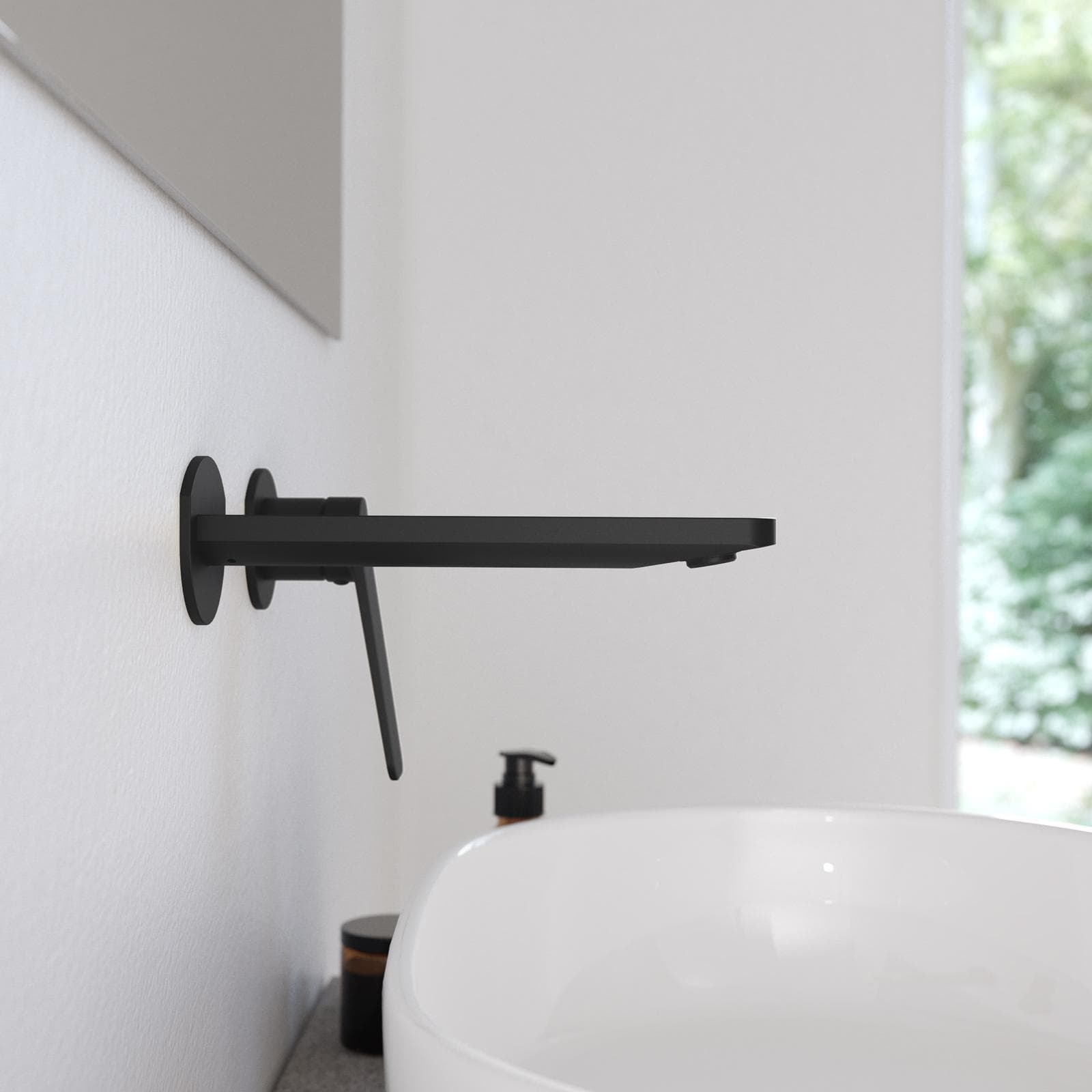 Miscelatore per lavabo a muro in ottone nero opaco - Nocta