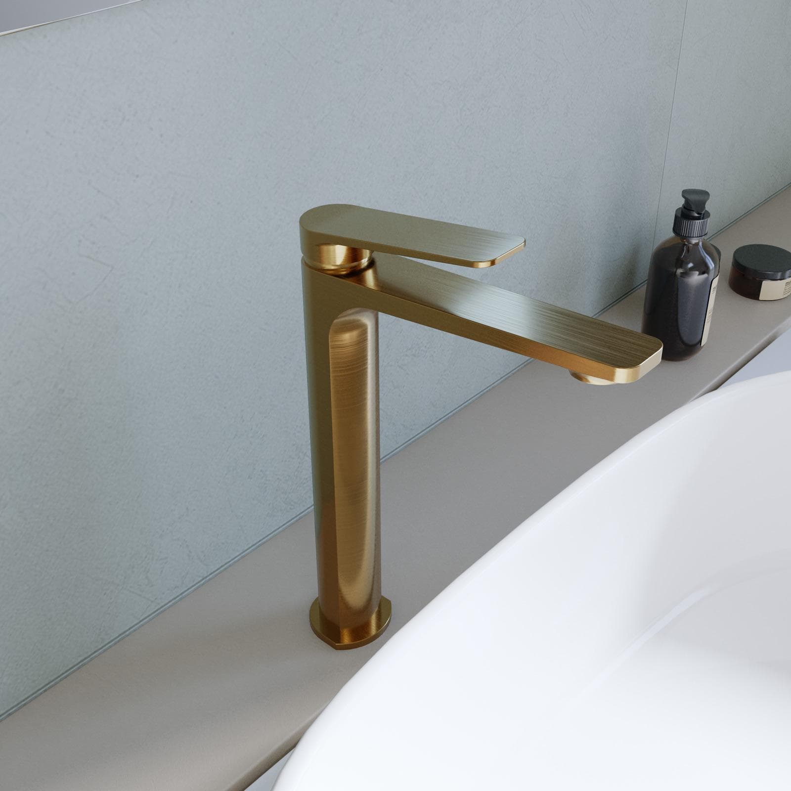 Miscelatore per lavabo alto in ottone oro spazzolato anti-impronta - Nocta