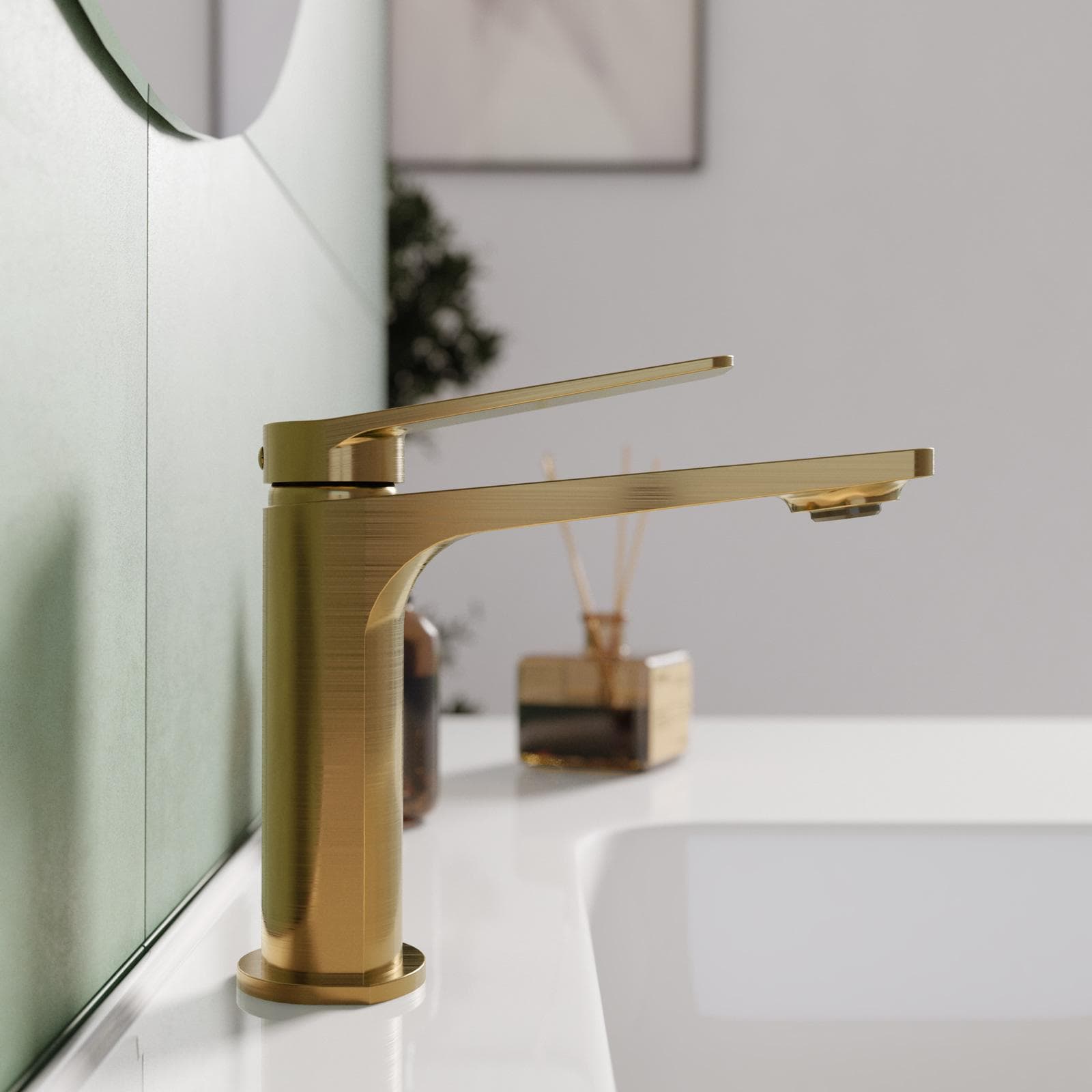 Miscelatore per lavabo in ottone oro spazzolato anti-impronta - Nocta