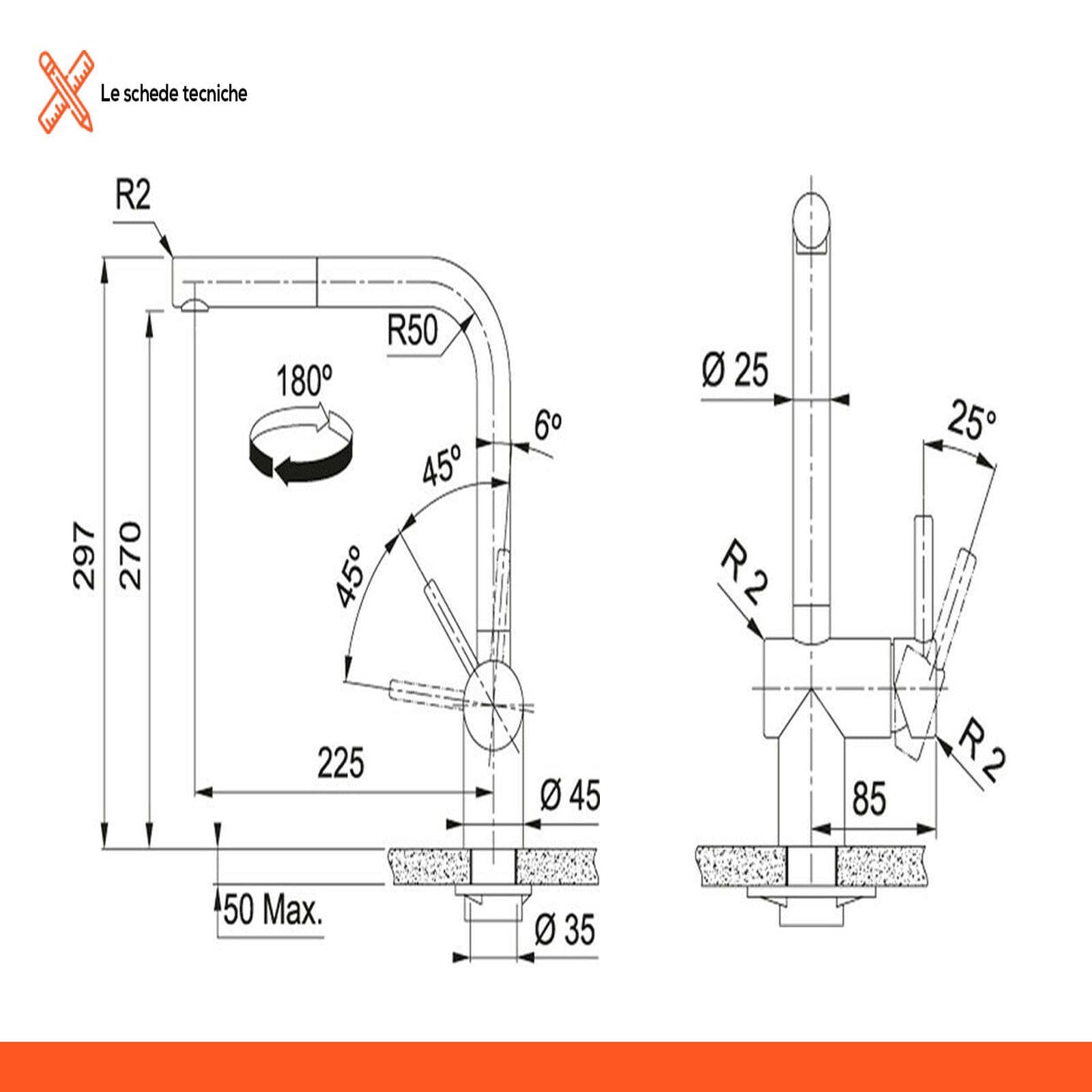 Miscelatore per lavello da cucina Franke serie Atlas Neo con doccetta estraibile satinato