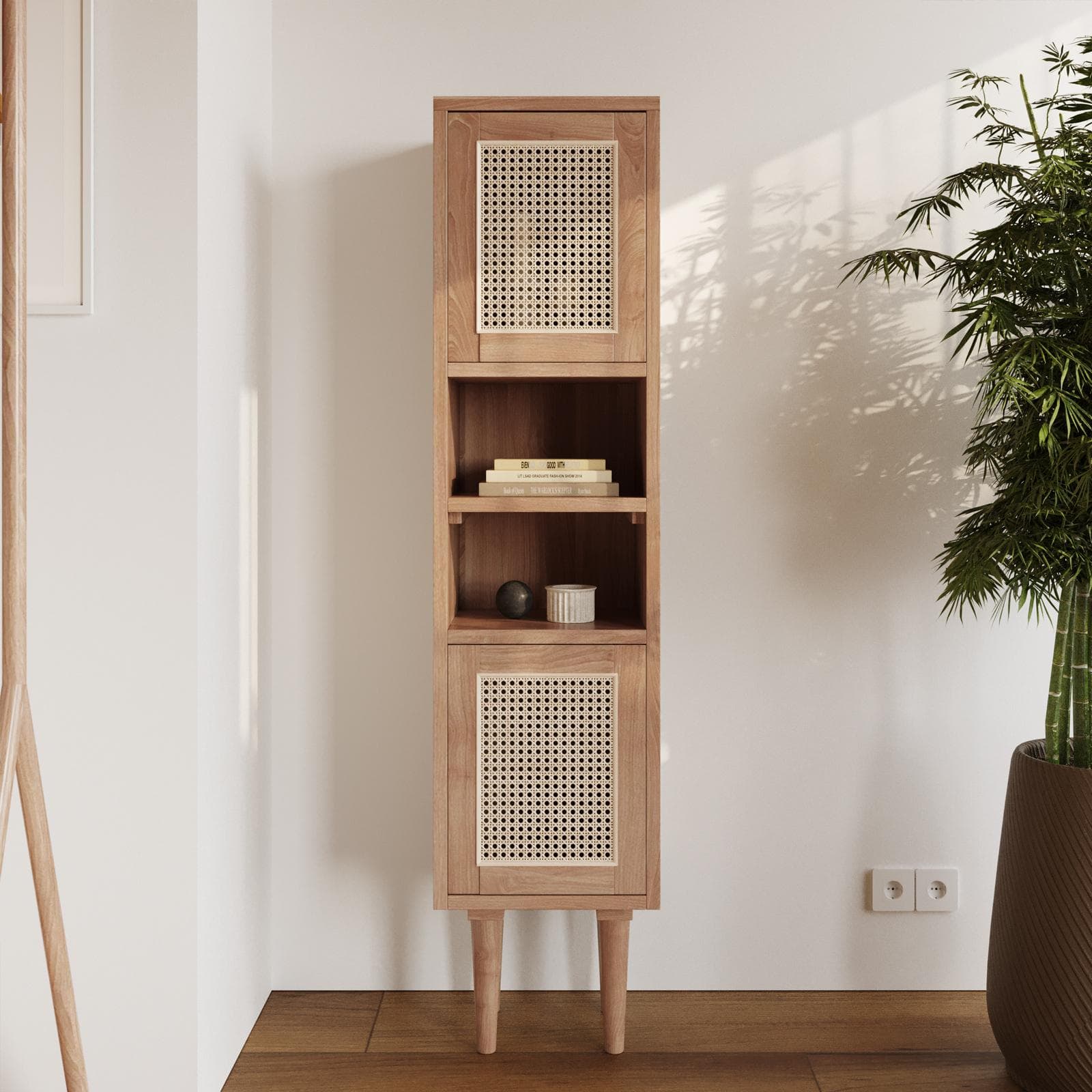 Mobile a colonna 150 h cm in teak naturale e paglia di vienna - Malindi
