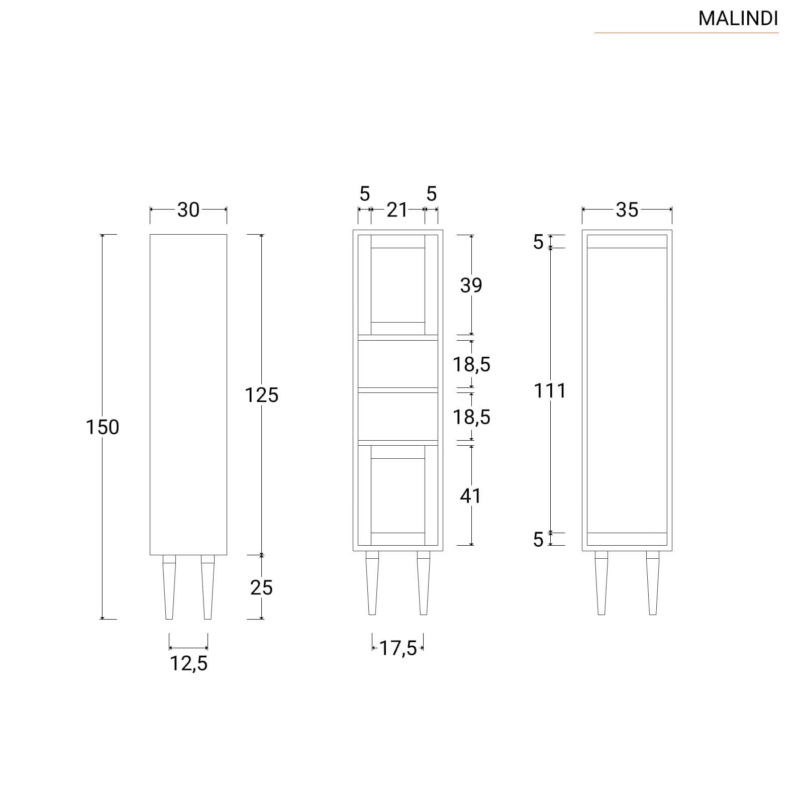 Mobile a colonna 150 h cm in teak naturale e paglia di vienna - Malindi