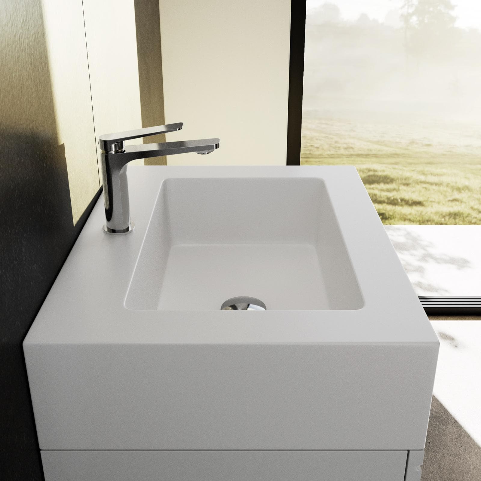 Mobile bagno a terra 60 cm nero opaco con top lavabo e specchio - Axis