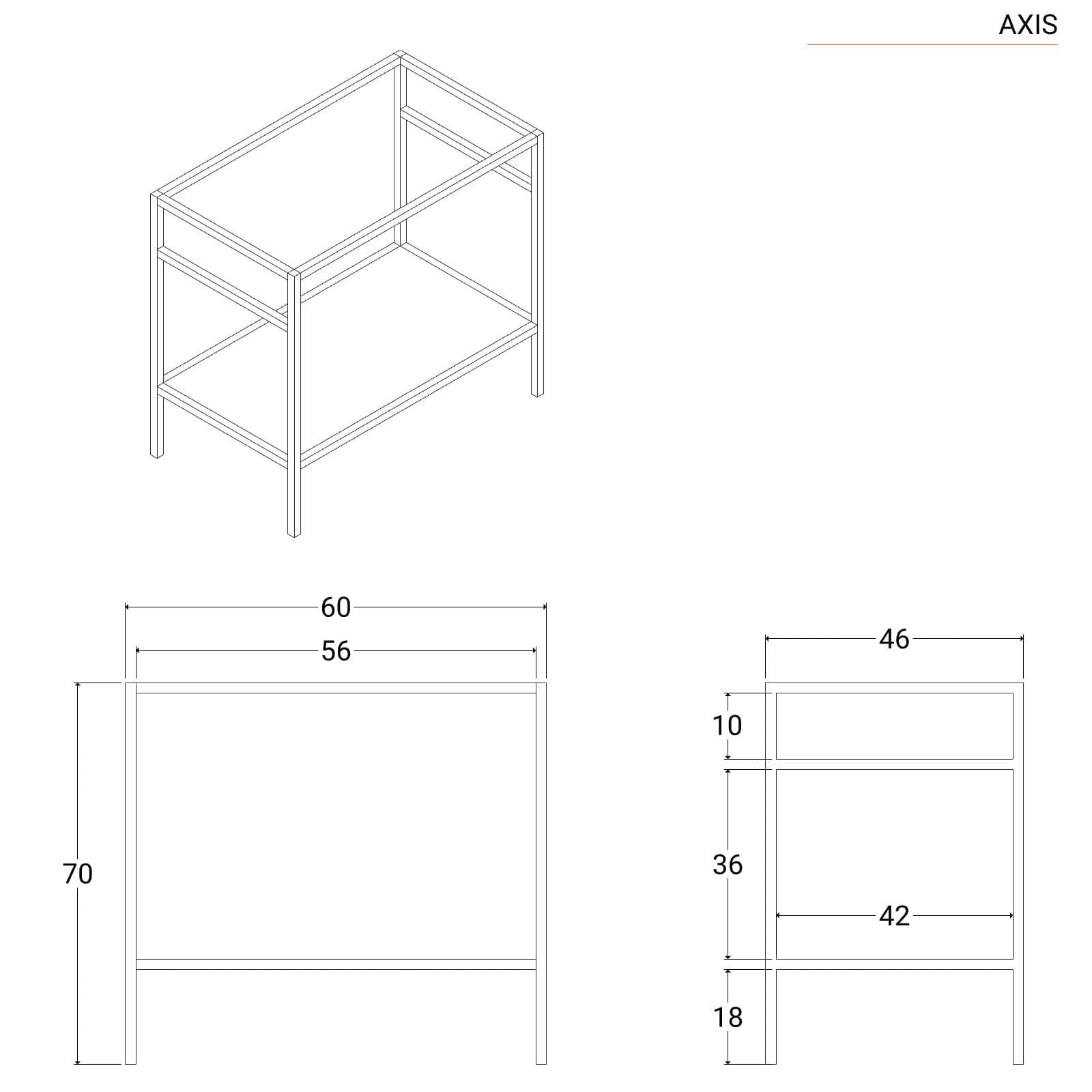 Mobile bagno a terra 60 cm nero opaco con top lavabo e specchio - Axis