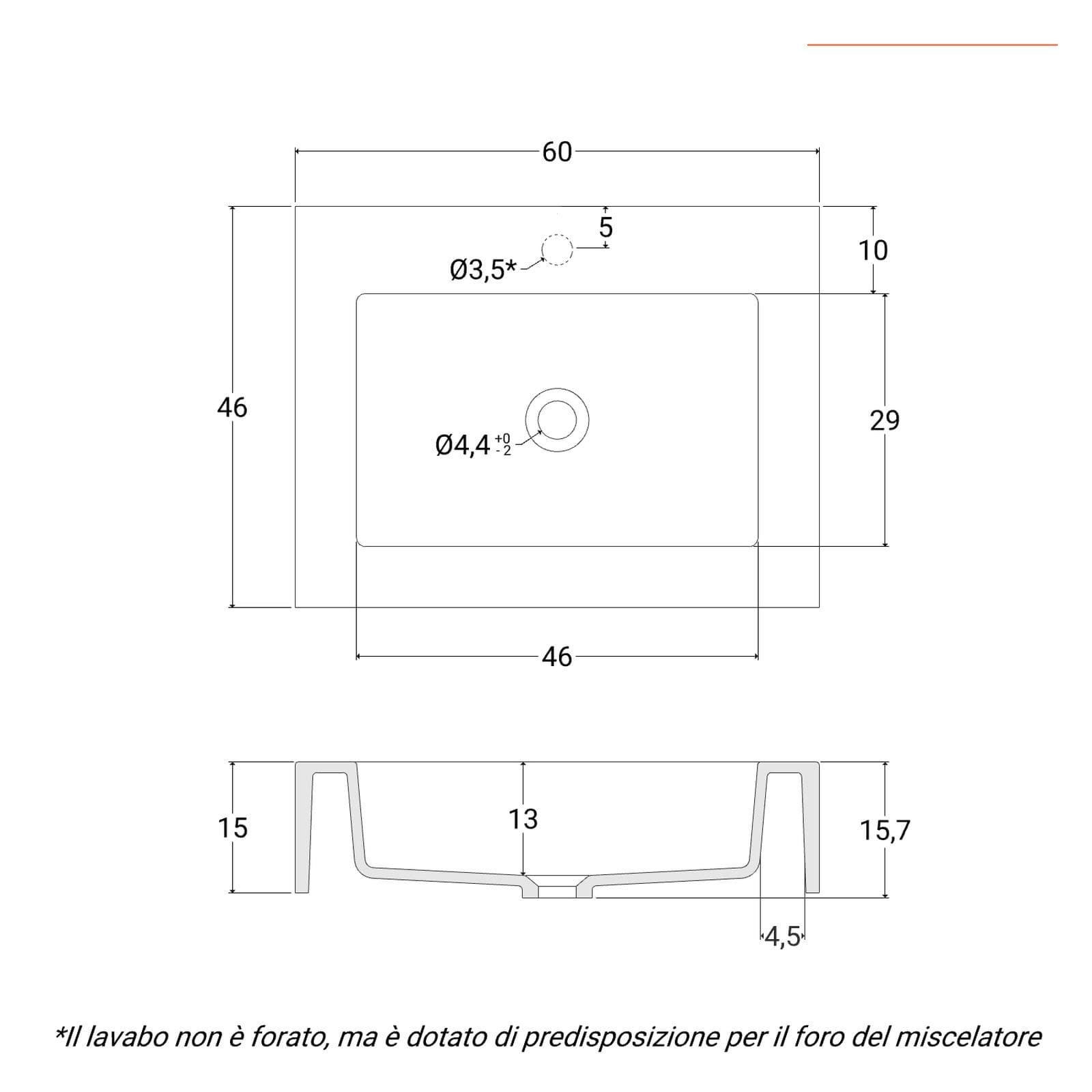 Mobile bagno a terra 60 cm nero opaco con top lavabo e specchio - Axis