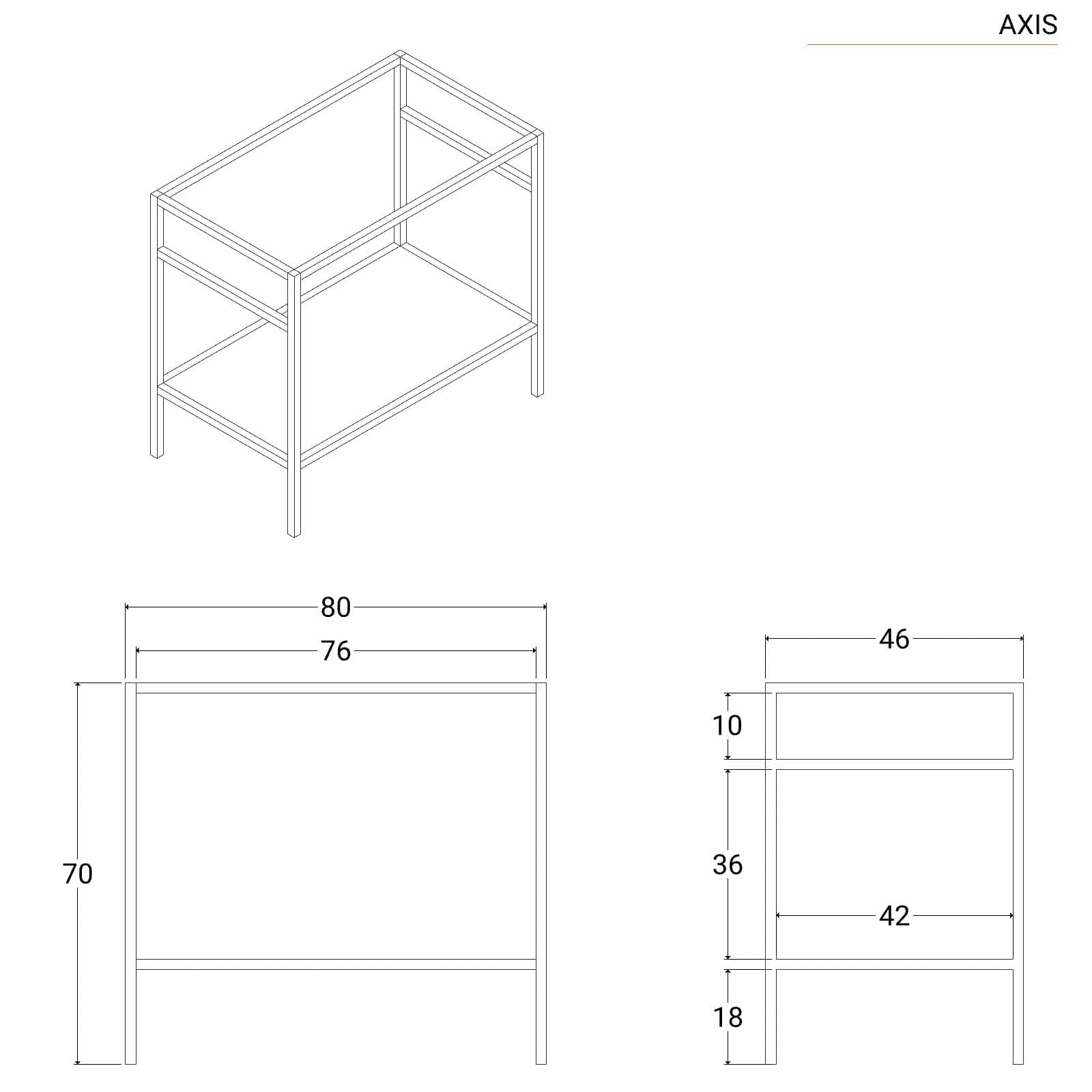 Mobile bagno a terra 80 cm nero opaco con top lavabo e specchio - Axis