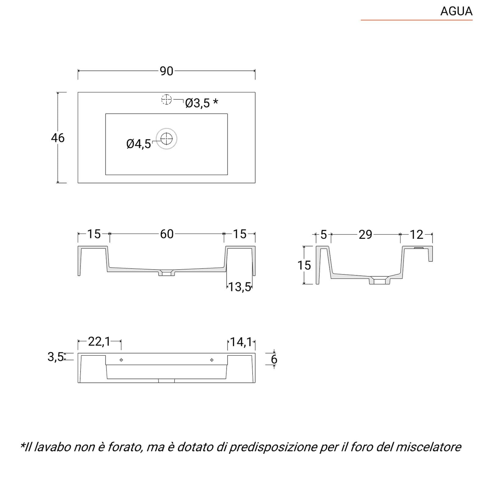 Mobile bagno a terra 90 cm nero e rovere con top lavabo e specchio - Axis