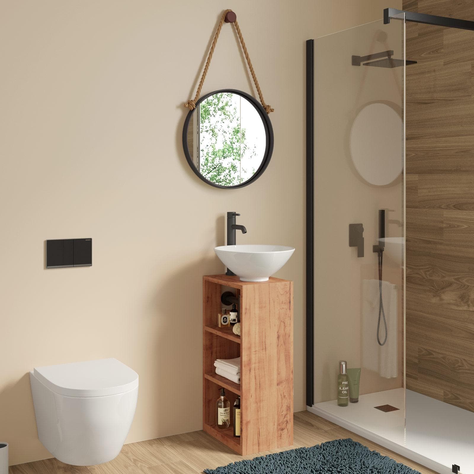 Mobile bagno 40x78 h cm in legno teak con barra portasalviette lavabo e specchio - Delphi