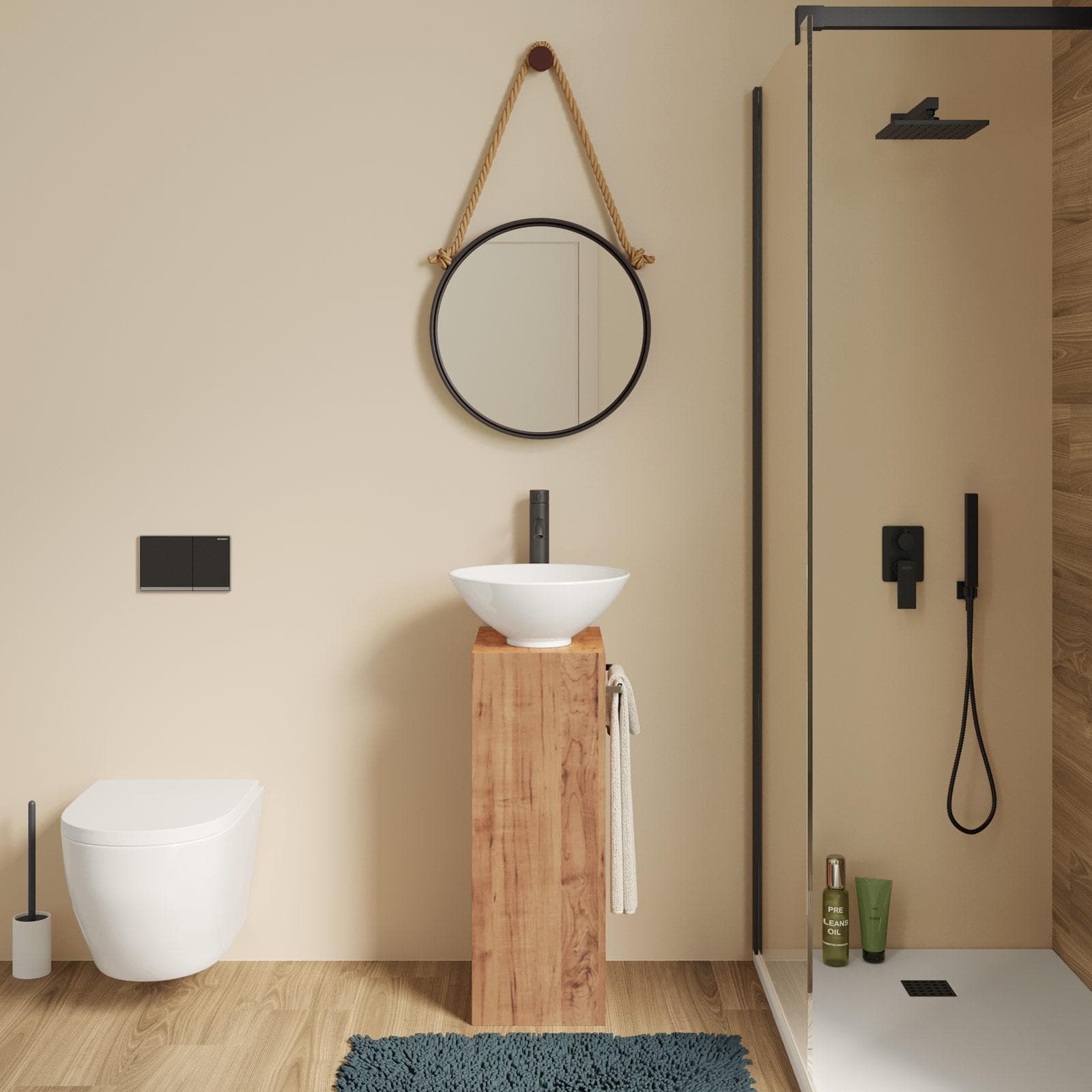 Mobile bagno 40x78 h cm in legno teak con barra portasalviette lavabo e specchio - Delphi