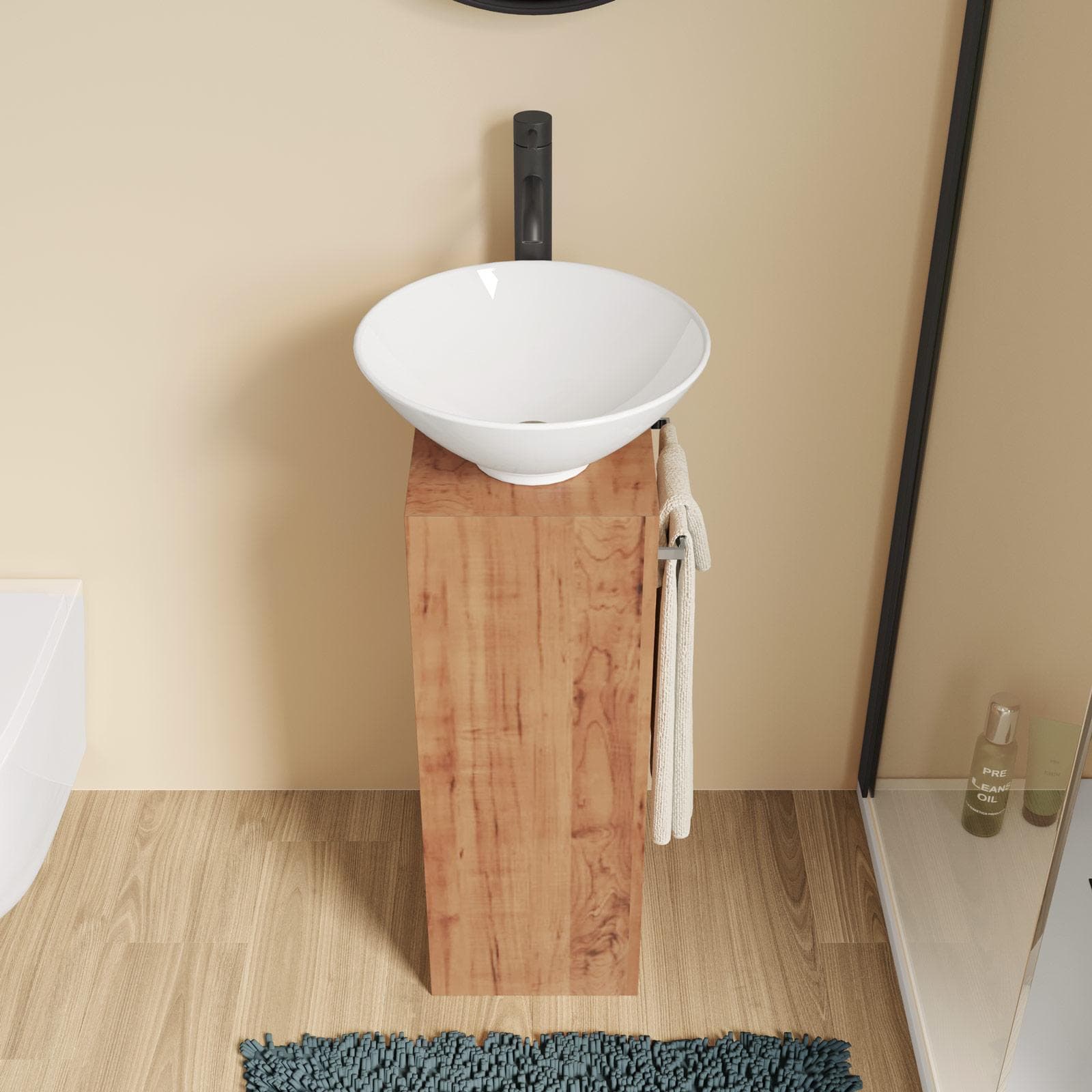 Mobile bagno 40x78 h cm in legno teak con barra portasalviette lavabo e specchio - Delphi