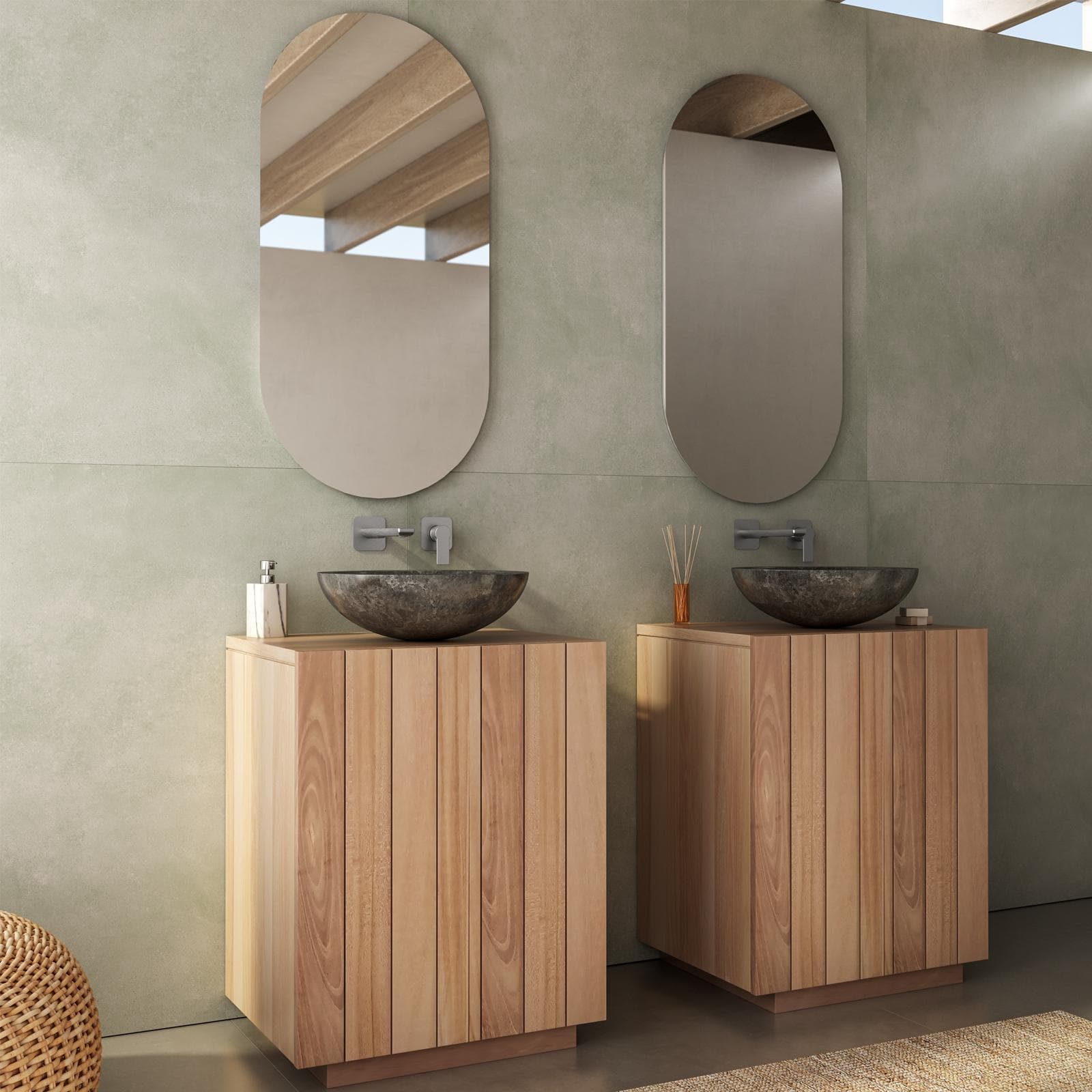 Mobile bagno portalavabo 60 cm con anta in legno teak naturale - Kilua