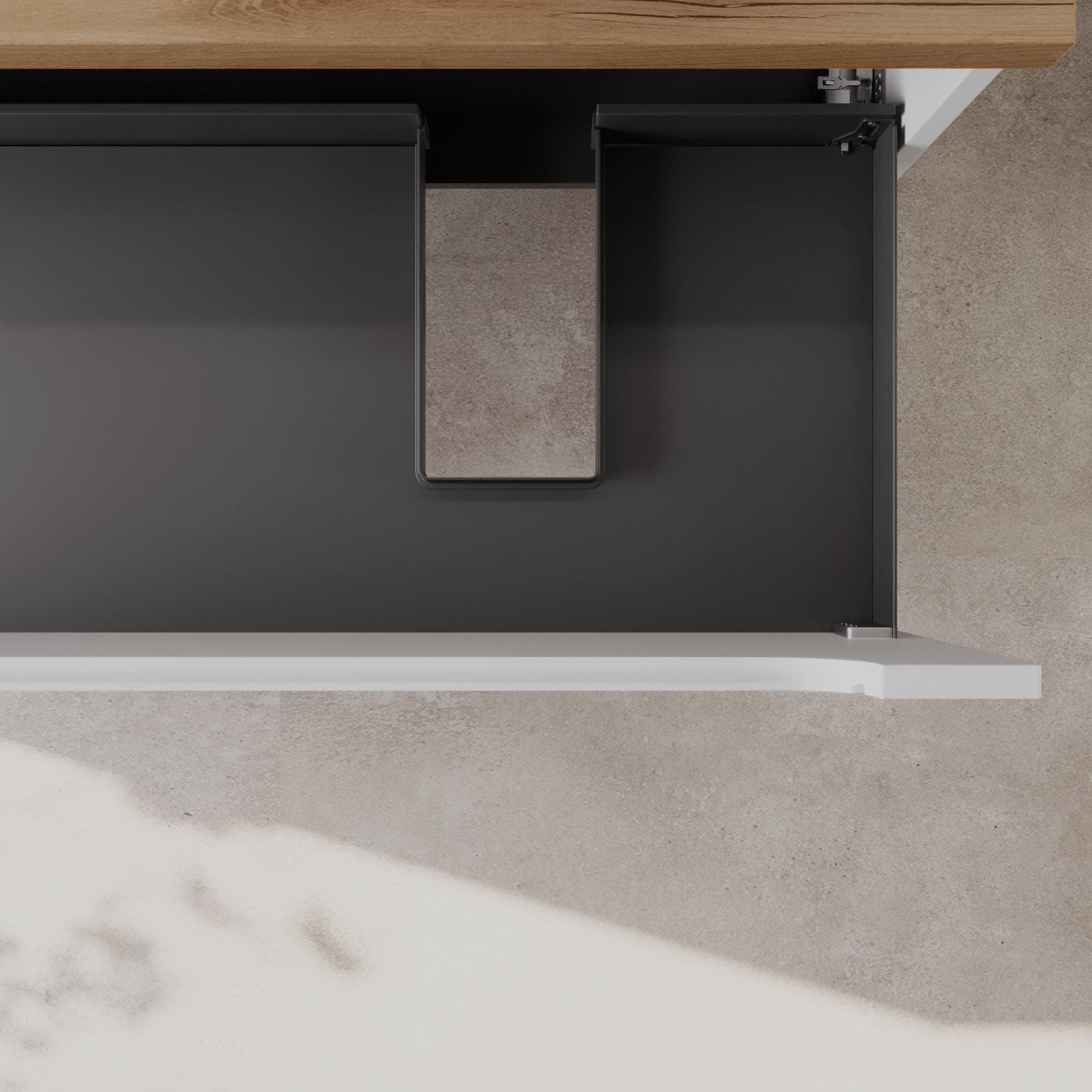 Mobile bagno portalavabo dx 120 cm bianco opaco cannettato con top 3,8 h rovere gold e specchio - Deck