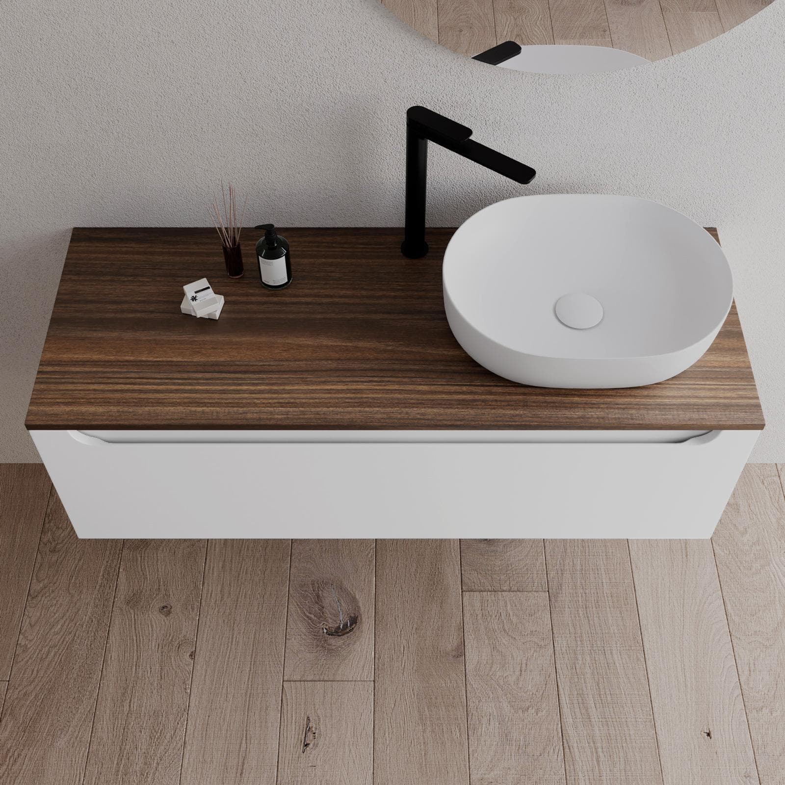Mobile bagno portalavabo dx 120 cm bianco opaco e top rovere deciso - Sleek