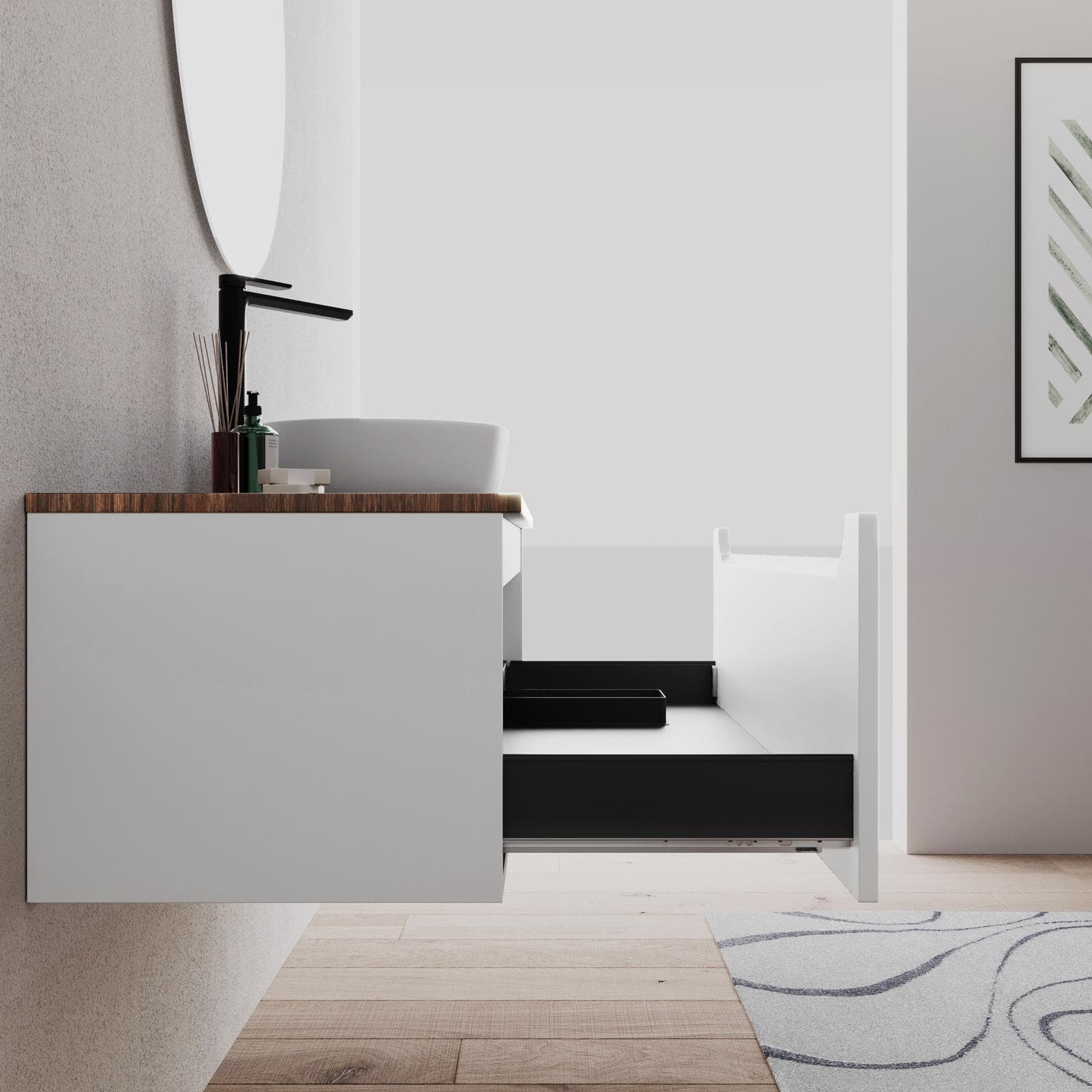 Mobile bagno portalavabo dx 120 cm bianco opaco e top rovere deciso - Sleek