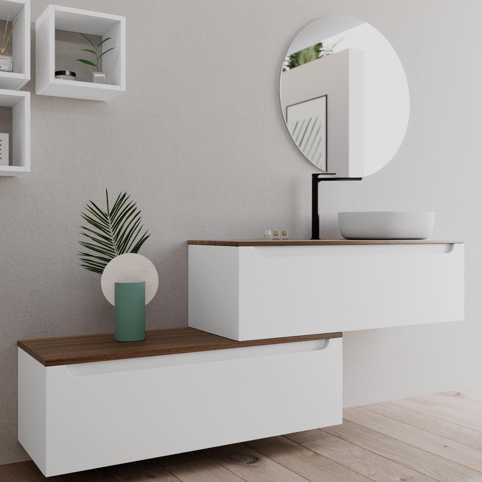 Mobile bagno portalavabo dx 120 cm con cassetti bianco opaco e top rovere deciso - Sleek