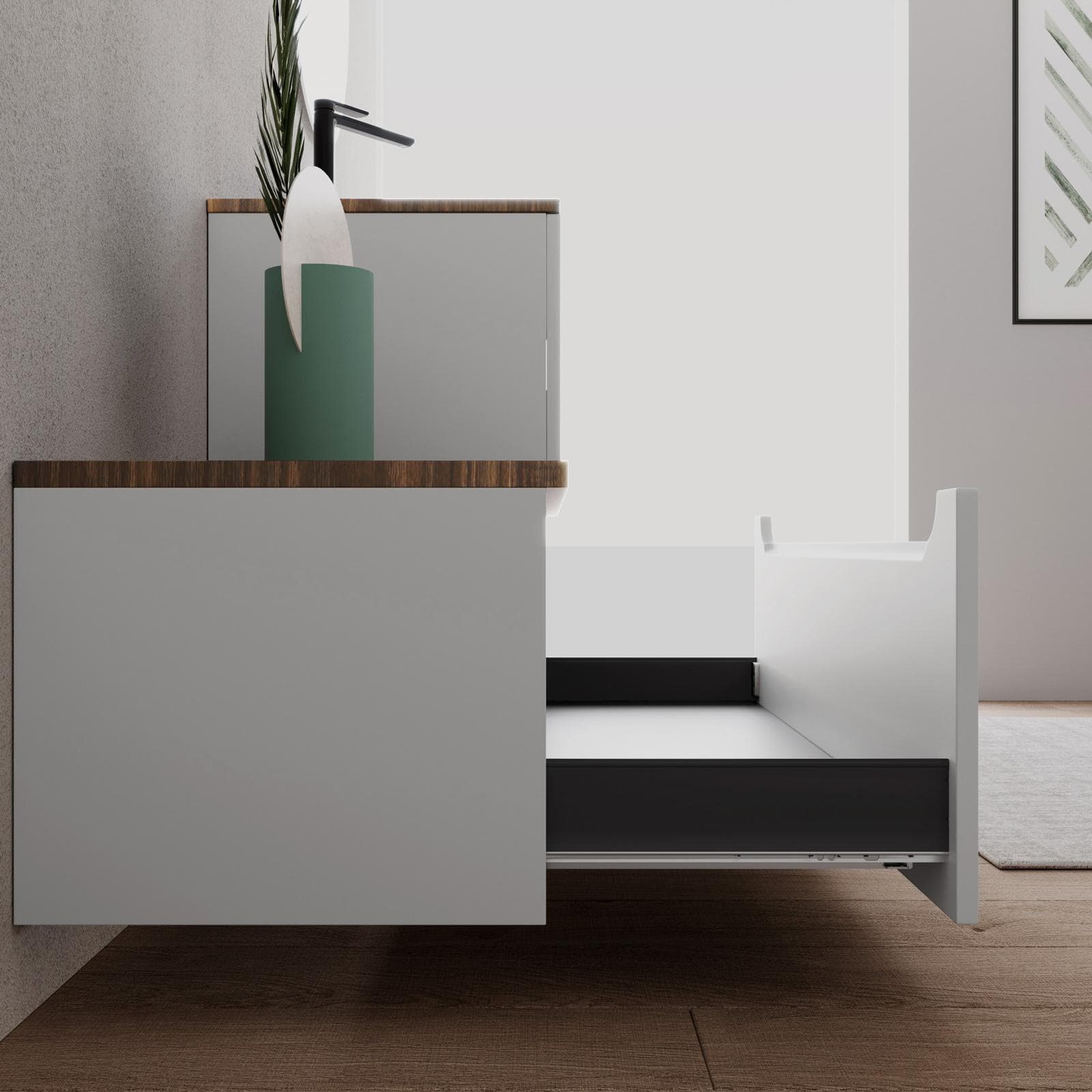 Mobile bagno portalavabo dx 120 cm con cassetti bianco opaco e top rovere deciso - Sleek