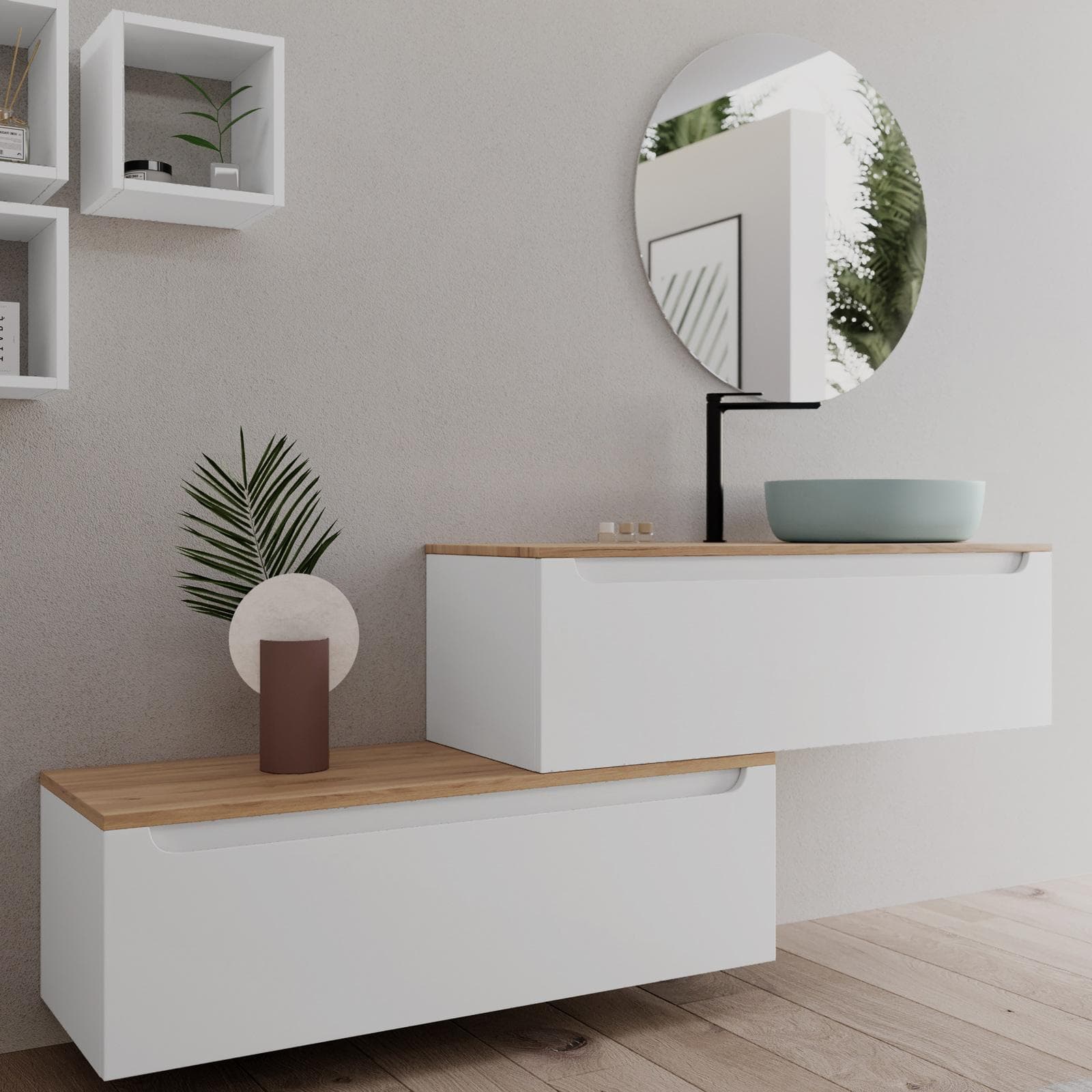 Mobile bagno portalavabo dx 120 cm con cassetti bianco opaco e top rovere gold - Sleek