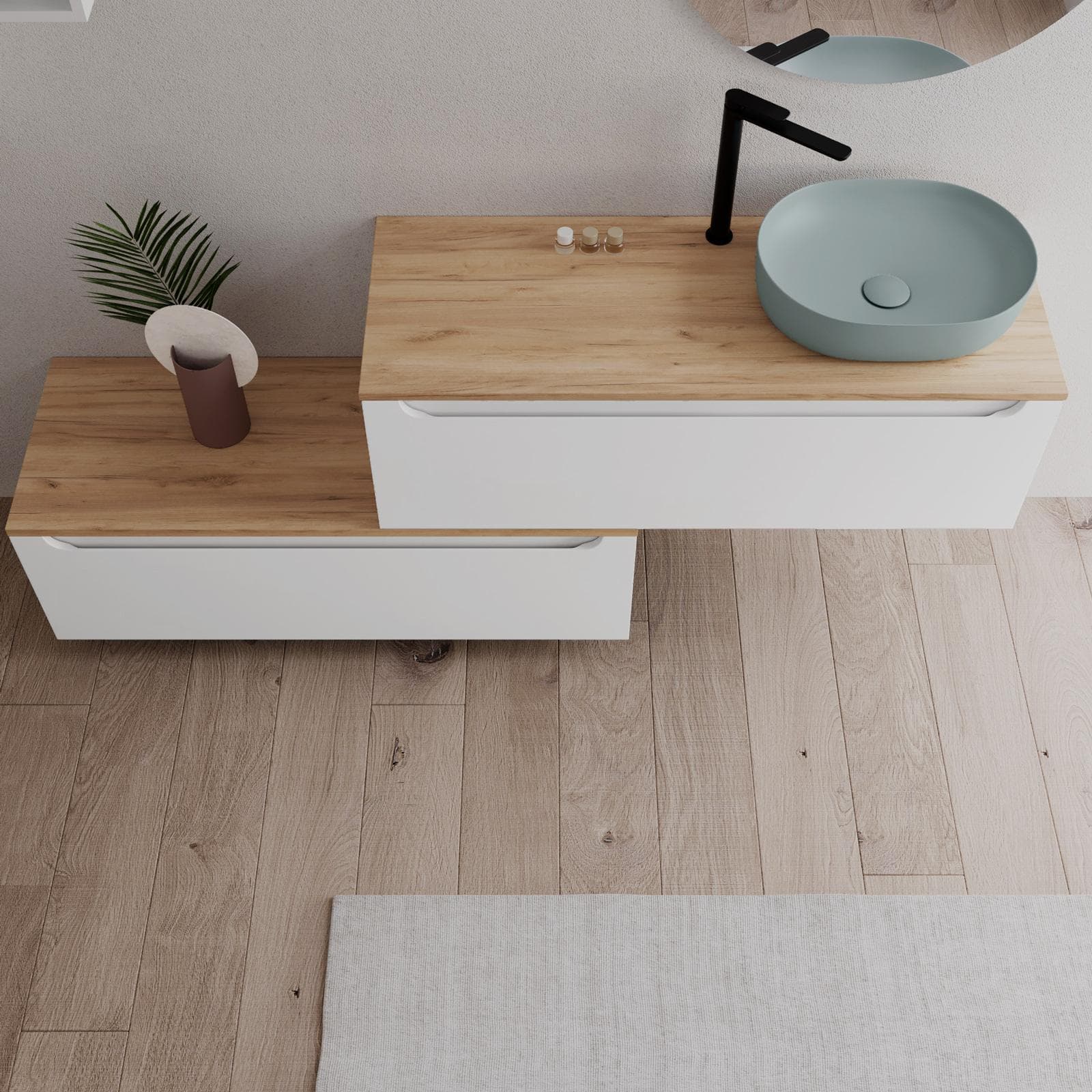 Mobile bagno portalavabo dx 120 cm con cassetti bianco opaco e top rovere gold - Sleek