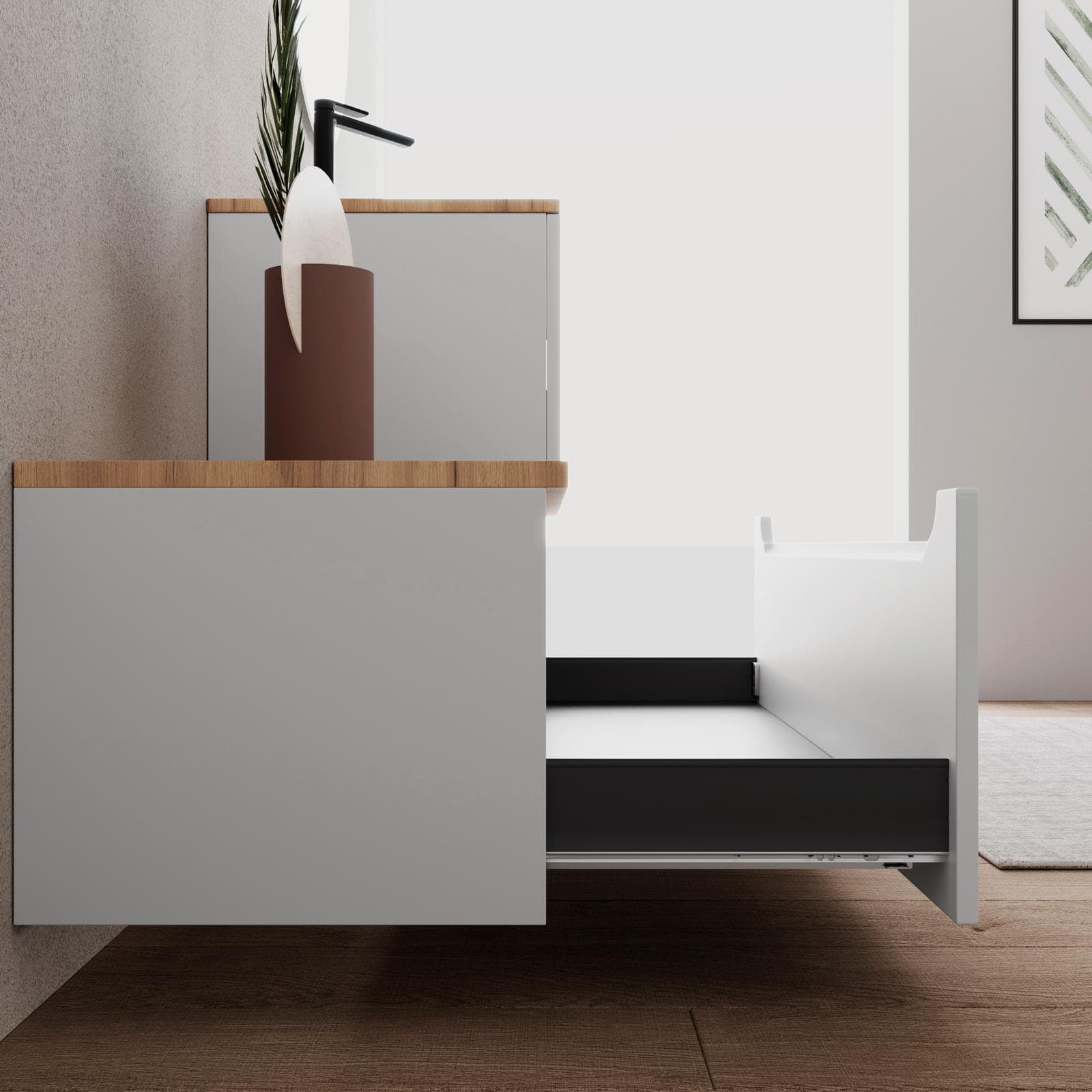 Mobile bagno portalavabo dx 120 cm con cassetti bianco opaco e top rovere gold - Sleek