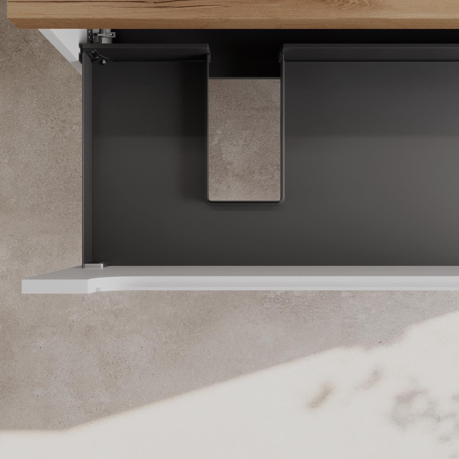 Mobile bagno portalavabo sx 120 cm bianco opaco con top 3,8 h rovere gold e specchio - Deck