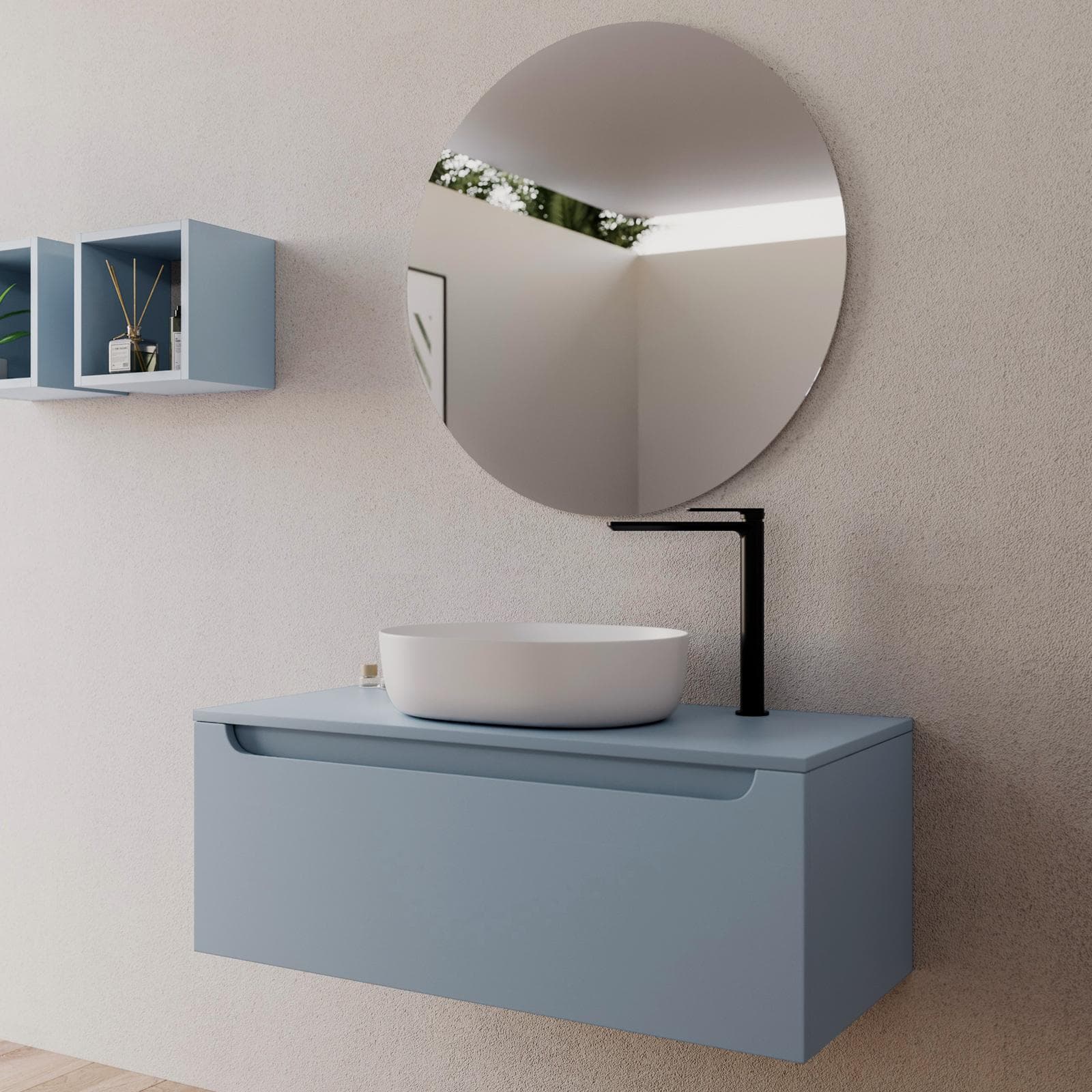 Mobile bagno sospeso 100 cm carta da zucchero con top e specchio - Sleek
