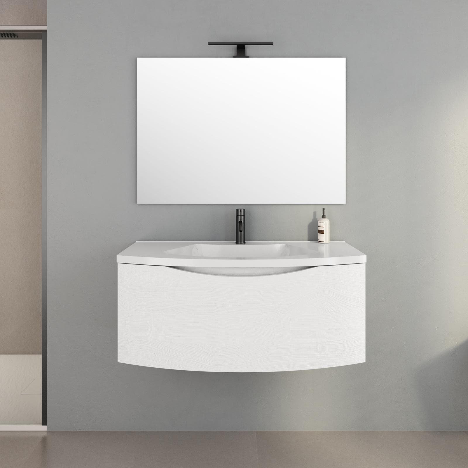 Mobile bagno sospeso 100 cm in legno bianco con cassetto e lavabo integrato - Jasmine