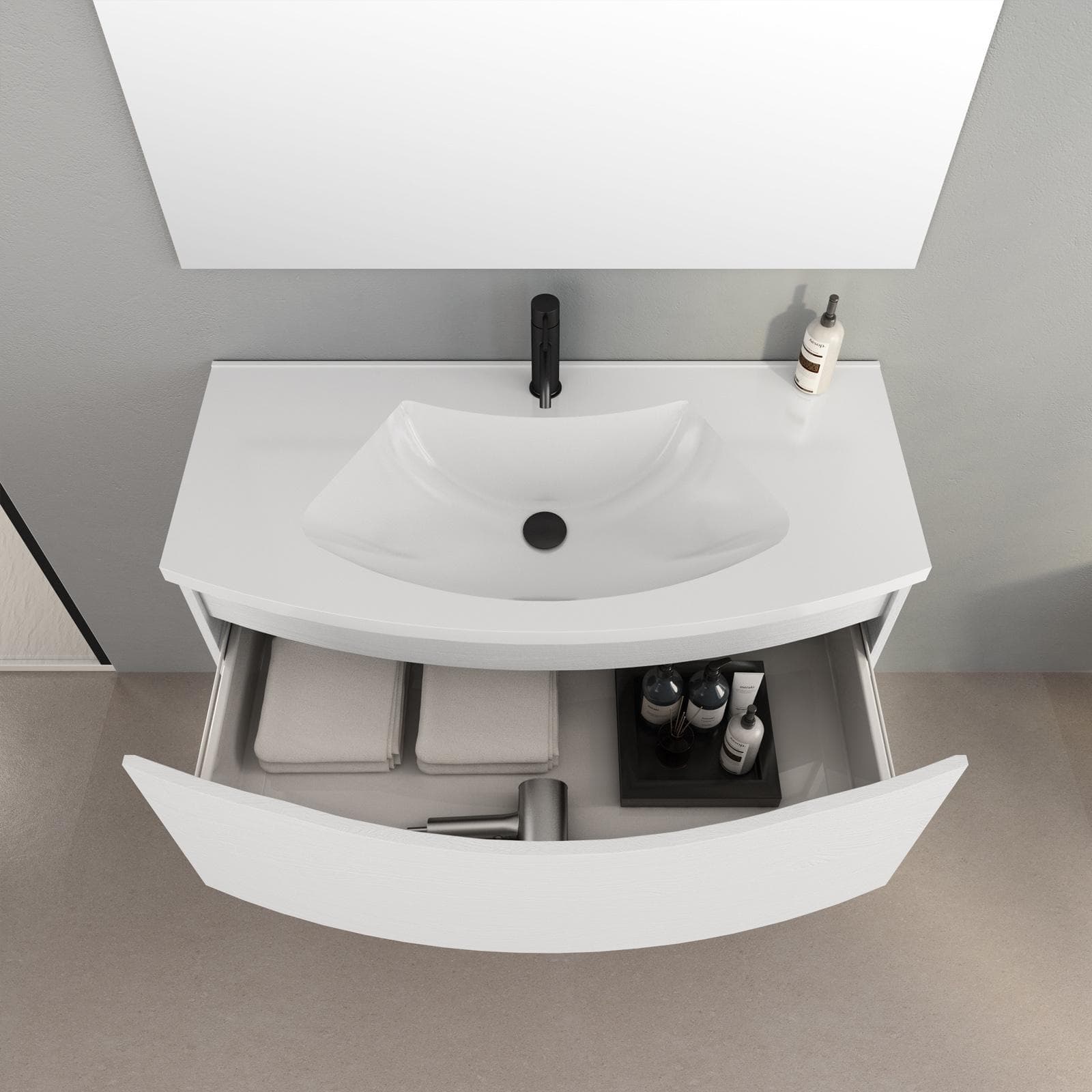 Mobile bagno sospeso 100 cm in legno bianco con cassetto e lavabo integrato - Jasmine