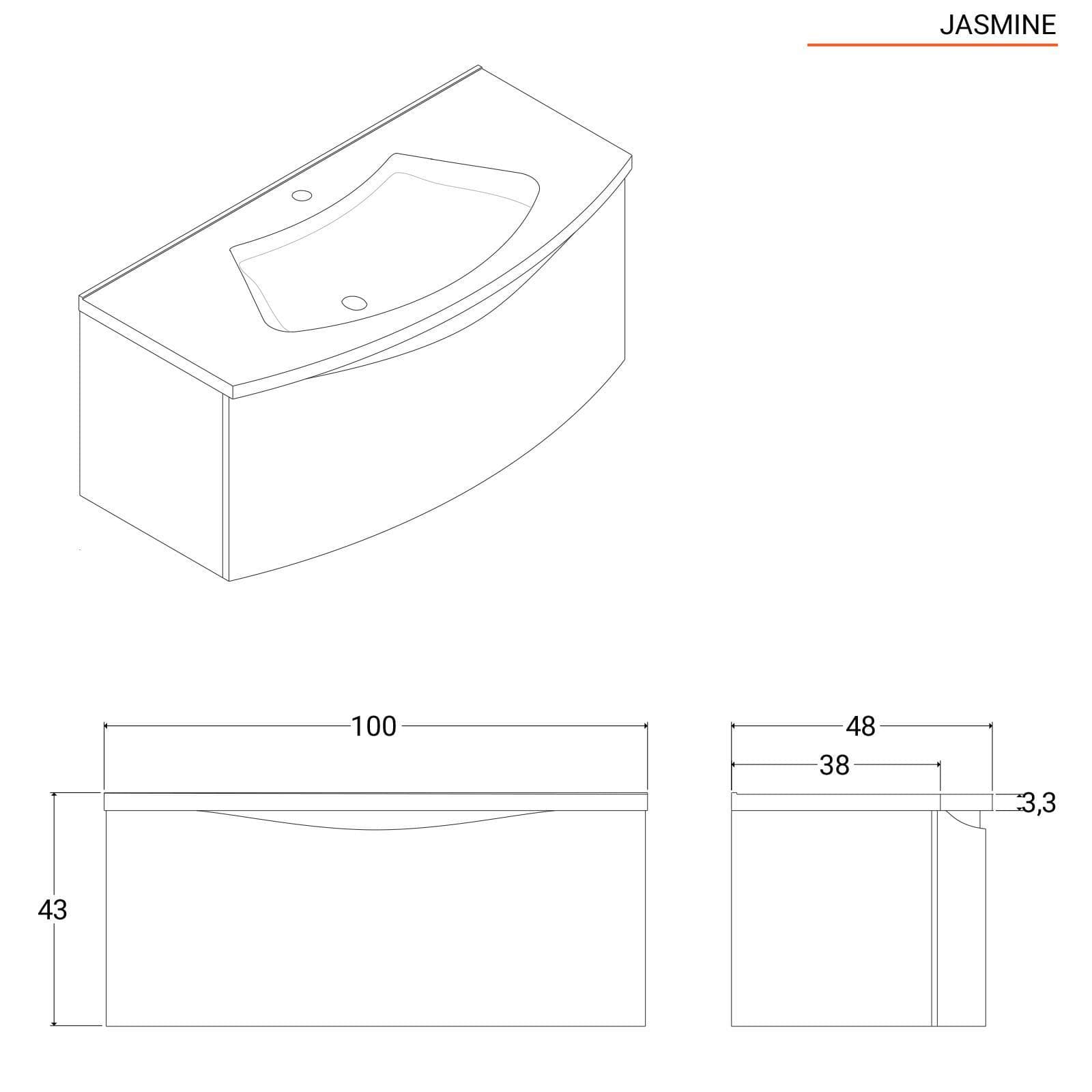 Mobile bagno sospeso 100 cm in legno bianco con cassetto e lavabo integrato - Jasmine