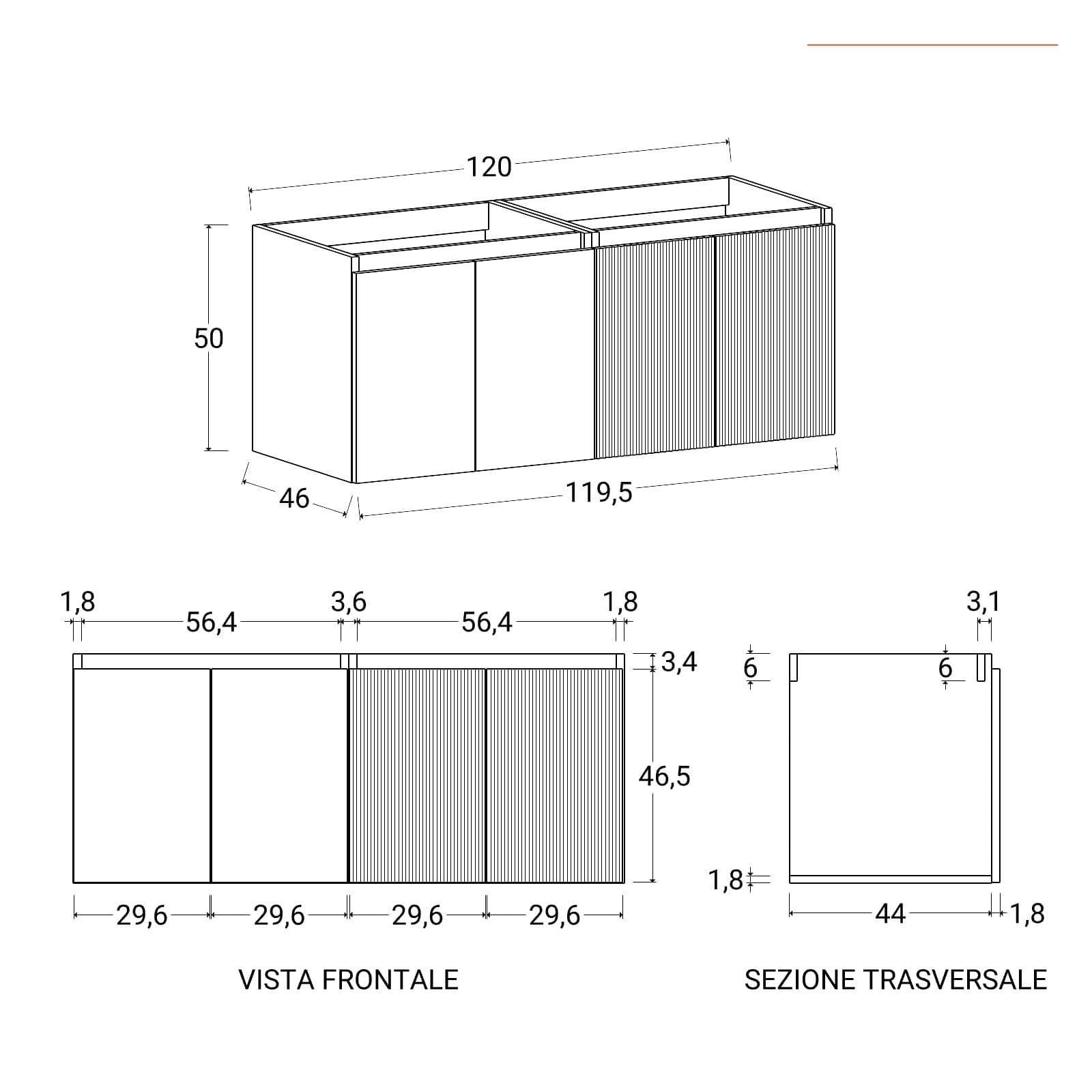 Mobile bagno sospeso 120 cm carta da zucchero e bianco opaco con lavabo e specchio - Neko