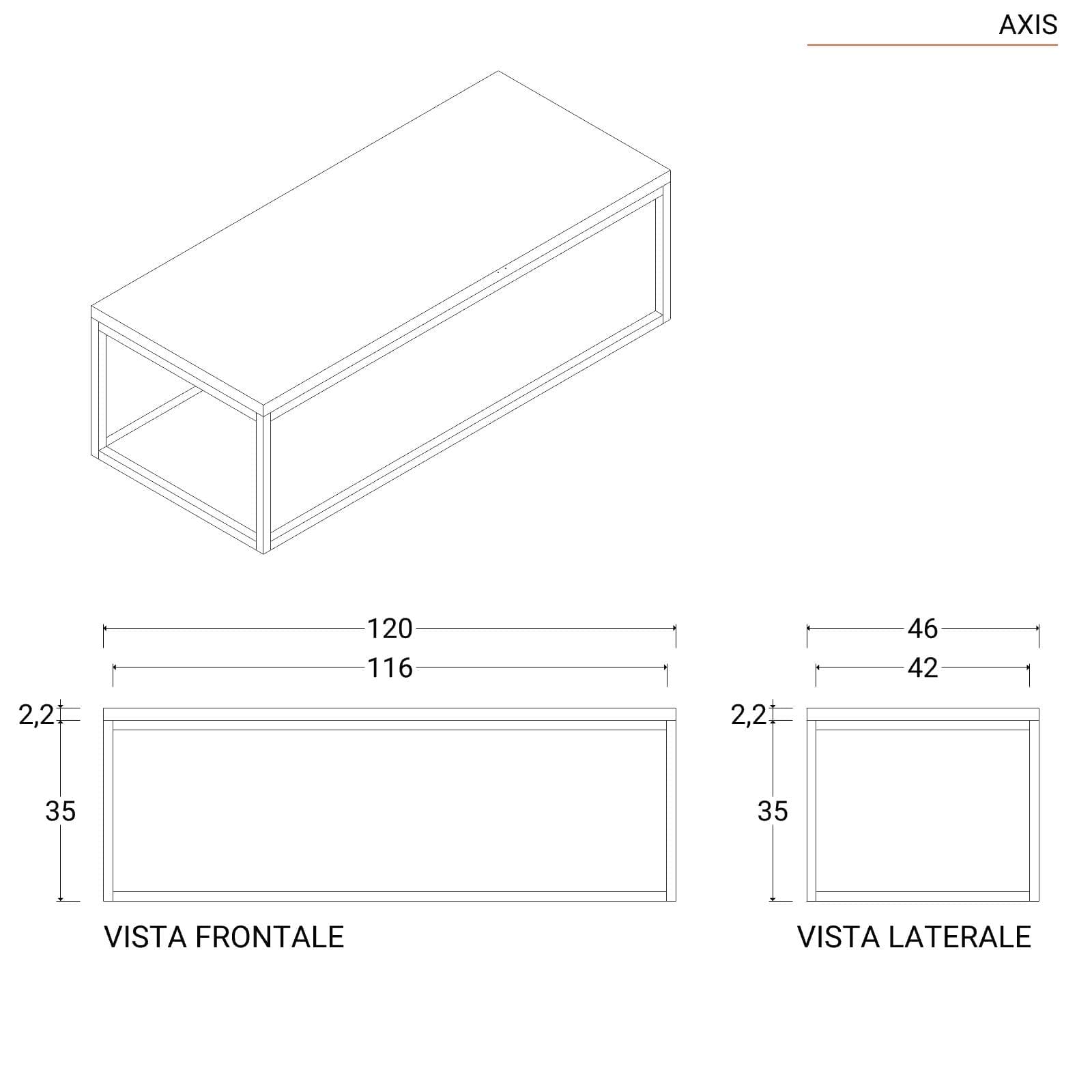 Mobile bagno sospeso 120 cm portalavabo nero e rovere con specchio - Axis