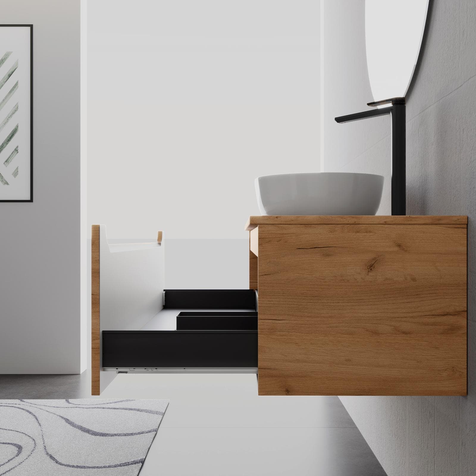 Mobile bagno sospeso 120 cm rovere gold con top e specchio - Sleek