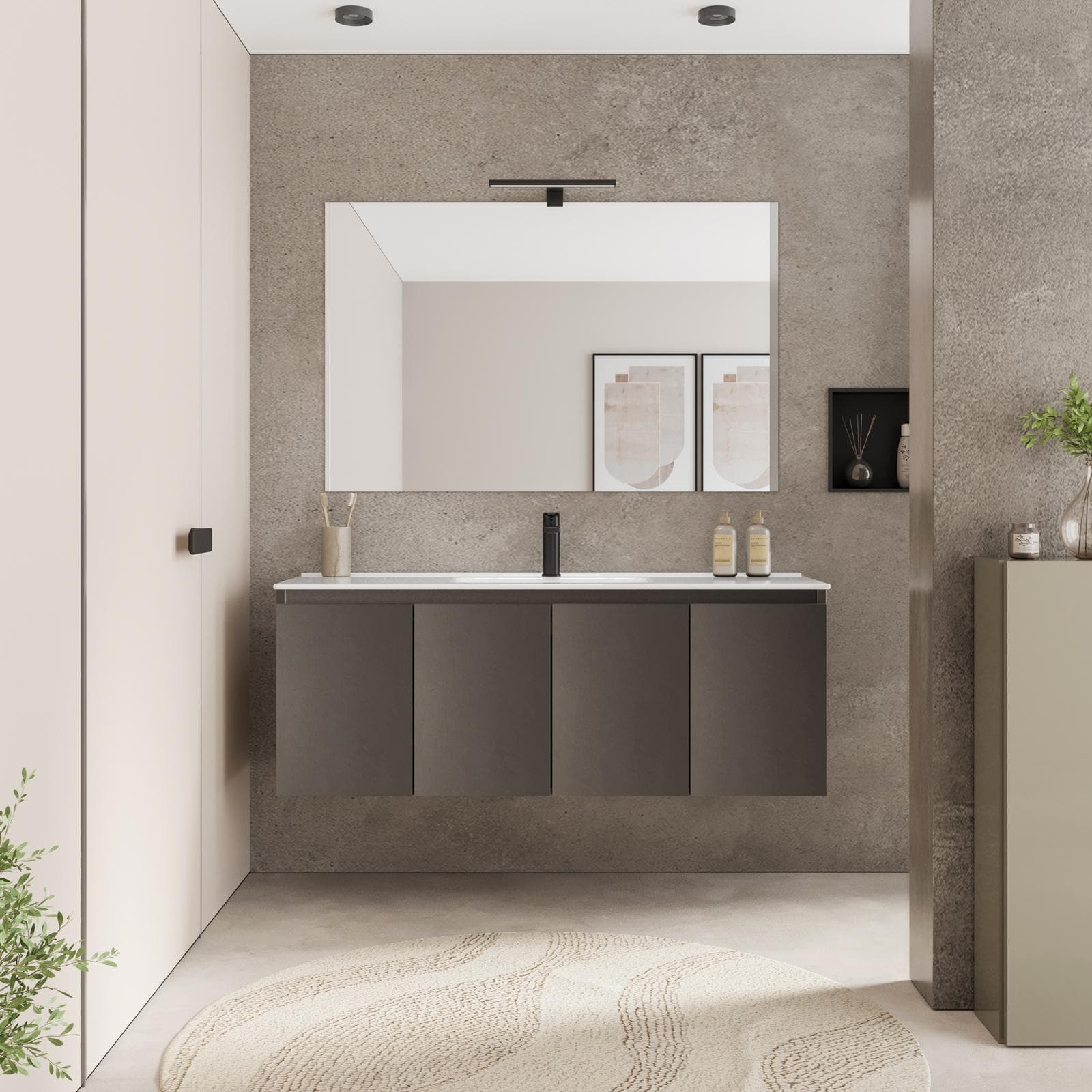 Mobile bagno sospeso 120 x 39 cm con ante bronzo e lavabo con specchio - Adonys