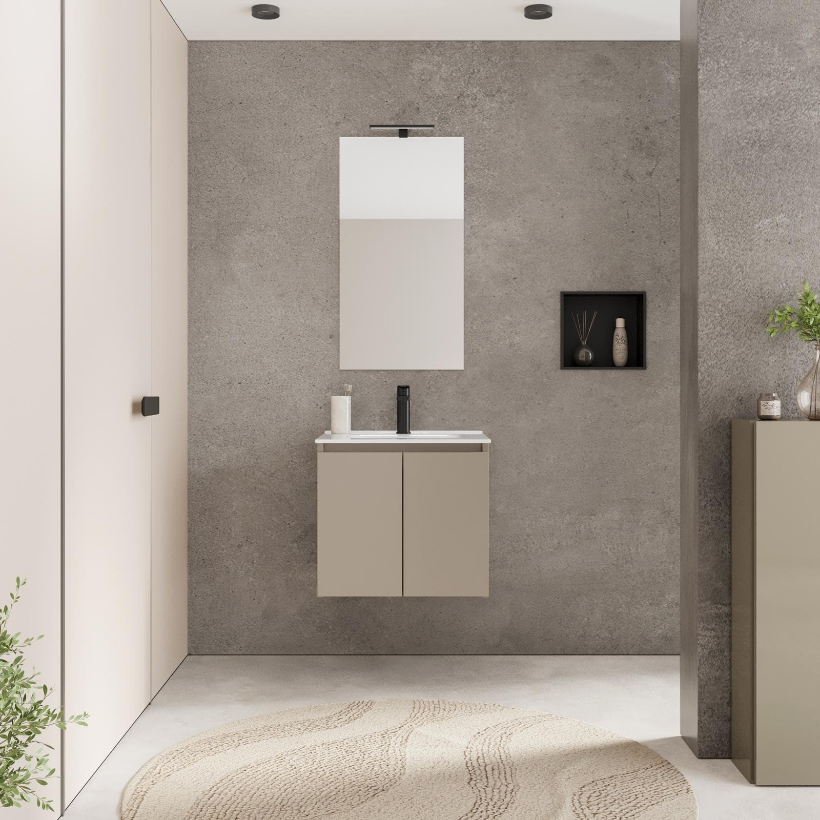 Mobile bagno sospeso 50 x 39 cm con ante tortora e lavabo con specchio - Adonys