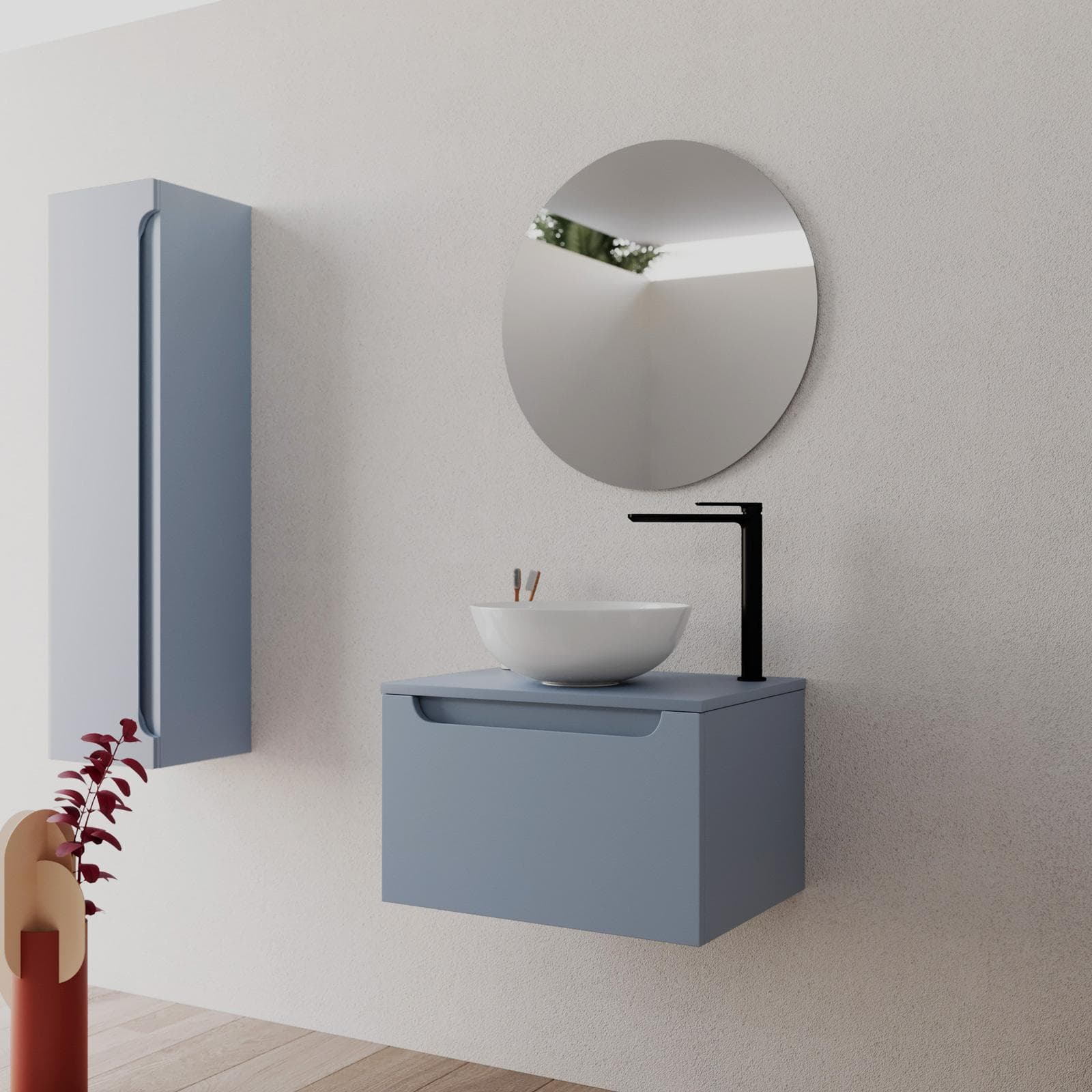 Mobile bagno sospeso 60 cm carta da zucchero con top e specchio - Sleek