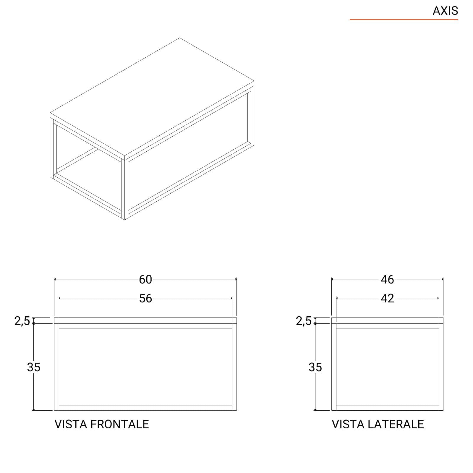 Mobile bagno sospeso 60 cm portalavabo nero opaco con specchio - Axis