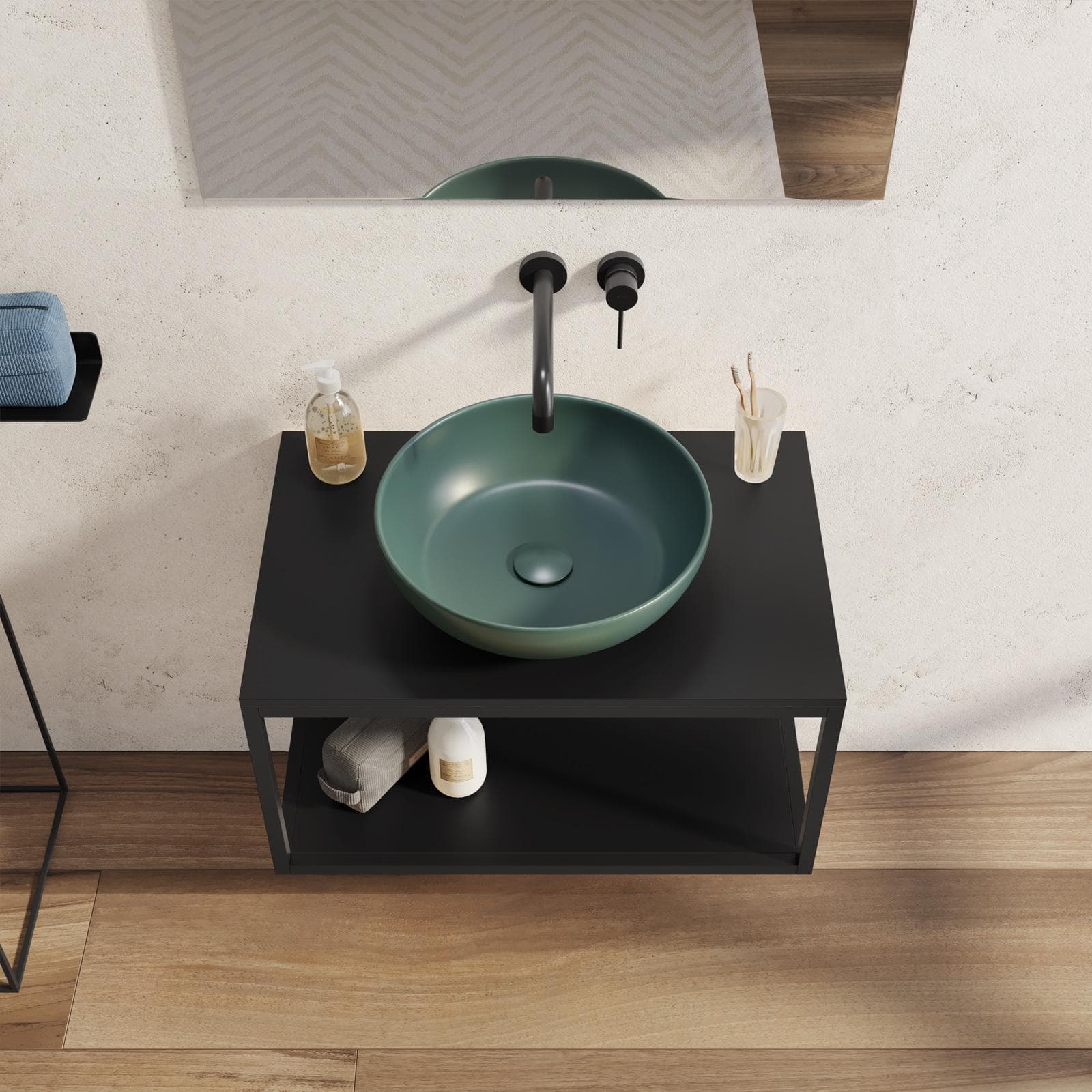 Mobile bagno sospeso 70 cm portalavabo nero opaco con specchio - Axis