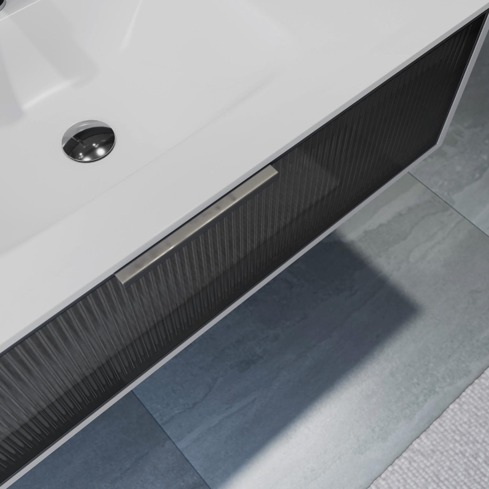 Mobile bagno sospeso 80 cm bianco con frontale in vetro lavabo integrato e specchio - Laila