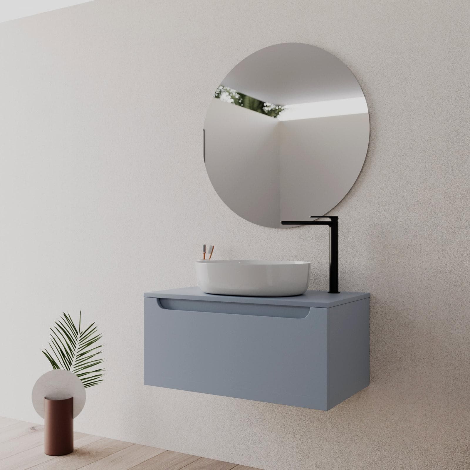 Mobile bagno sospeso 80 cm carta da zucchero con top e specchio - Sleek