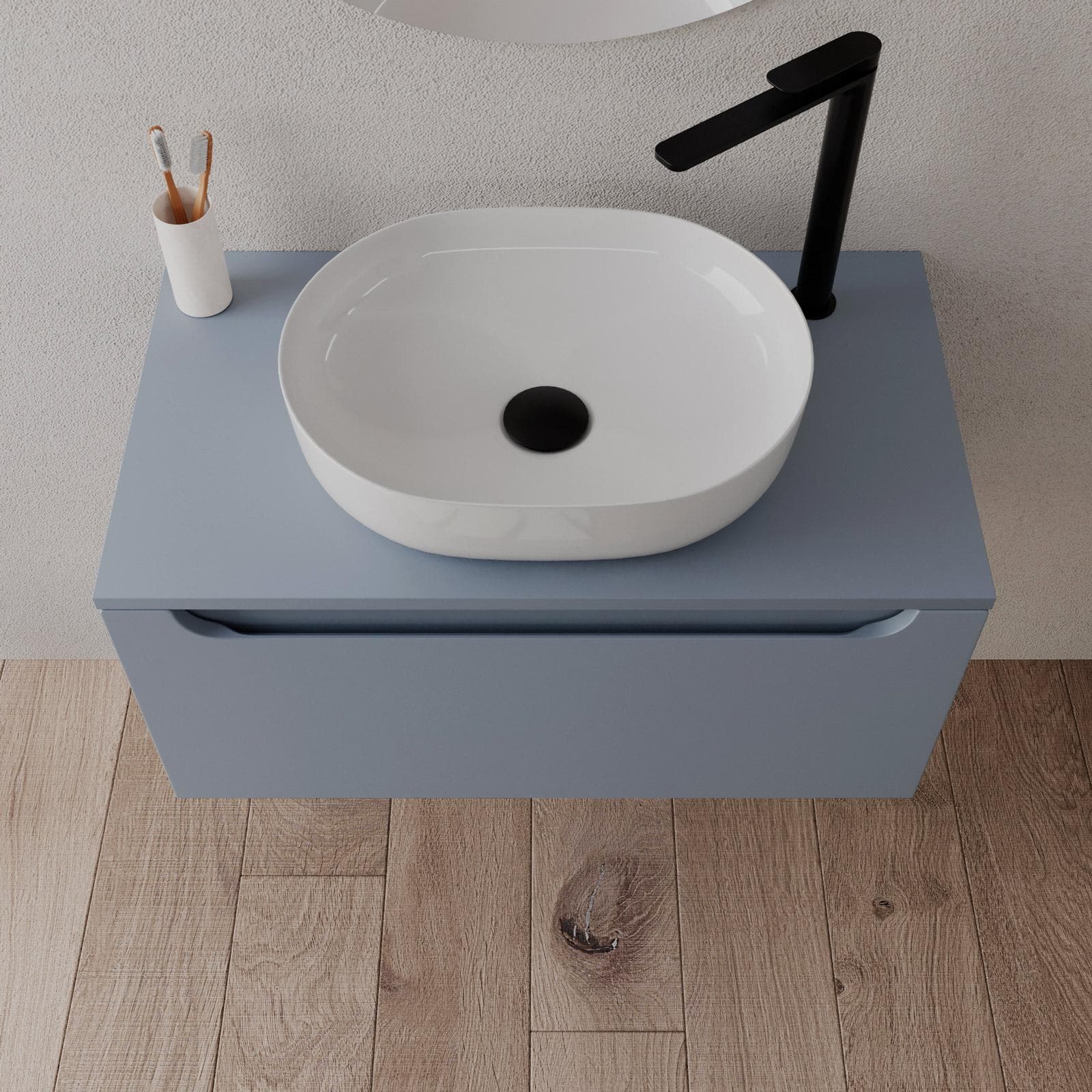 Mobile bagno sospeso 80 cm carta da zucchero con top e specchio - Sleek