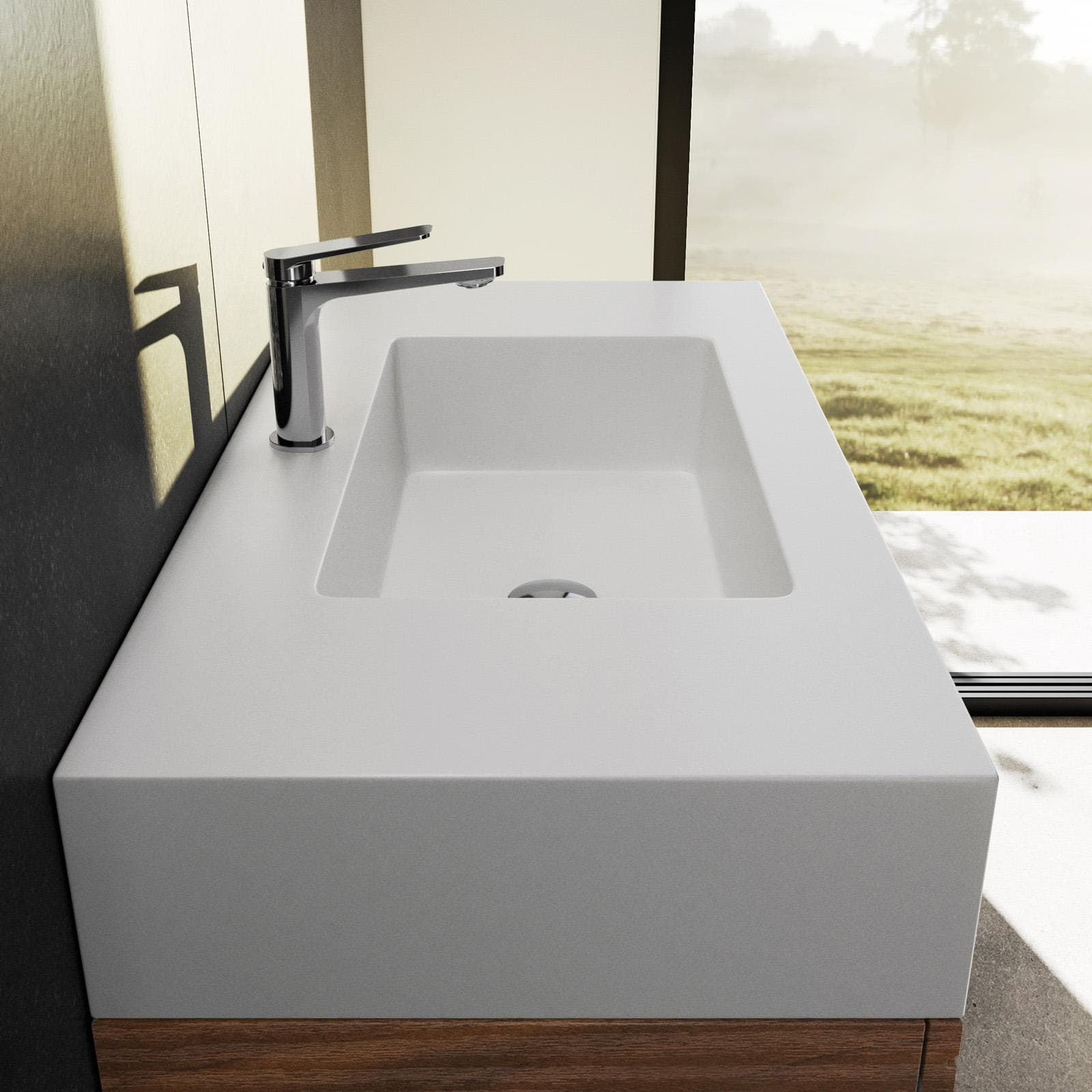 Mobile bagno sospeso 80 cm rovere deciso con top lavabo e specchio - Cover